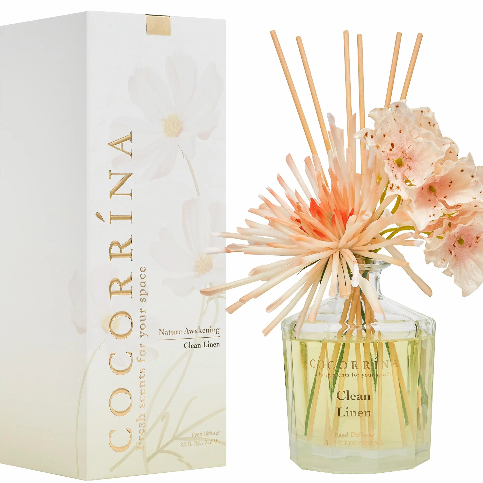 COCORRÍNA Reed Diffuser Linge Propre 250ml 8 Bâtonnets Diffuseur Parfum Maison