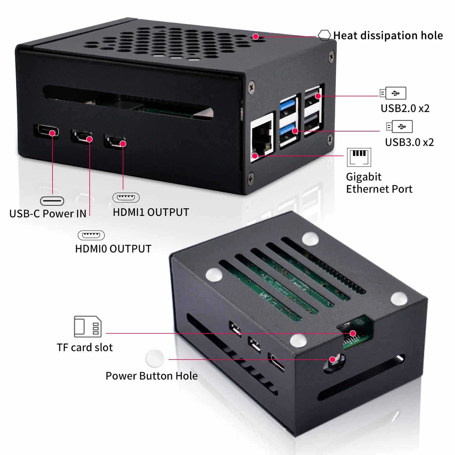 GeeekPi Metalowa obudowa do Raspberry Pi 5, obsługa PCIe M.2 NVMe SSD Shield Top X1001 / X1003 / X1000 / N04 / N05 i Raspberry Pi 5 Active Cooler