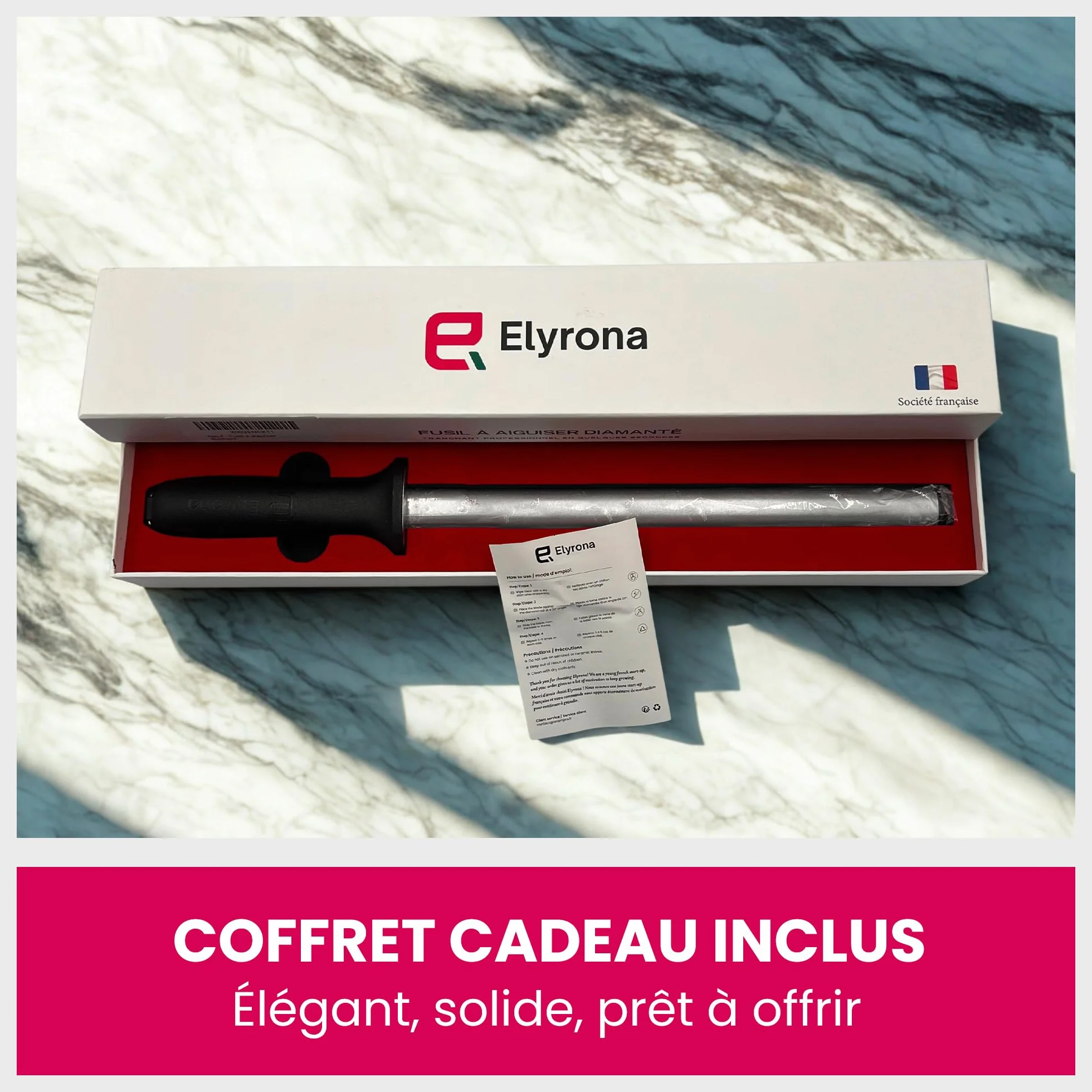Fusil à aiguiser diamant professionnel 25 cm - aiguiseur couteaux pro - compatible tous couteaux de cuisine