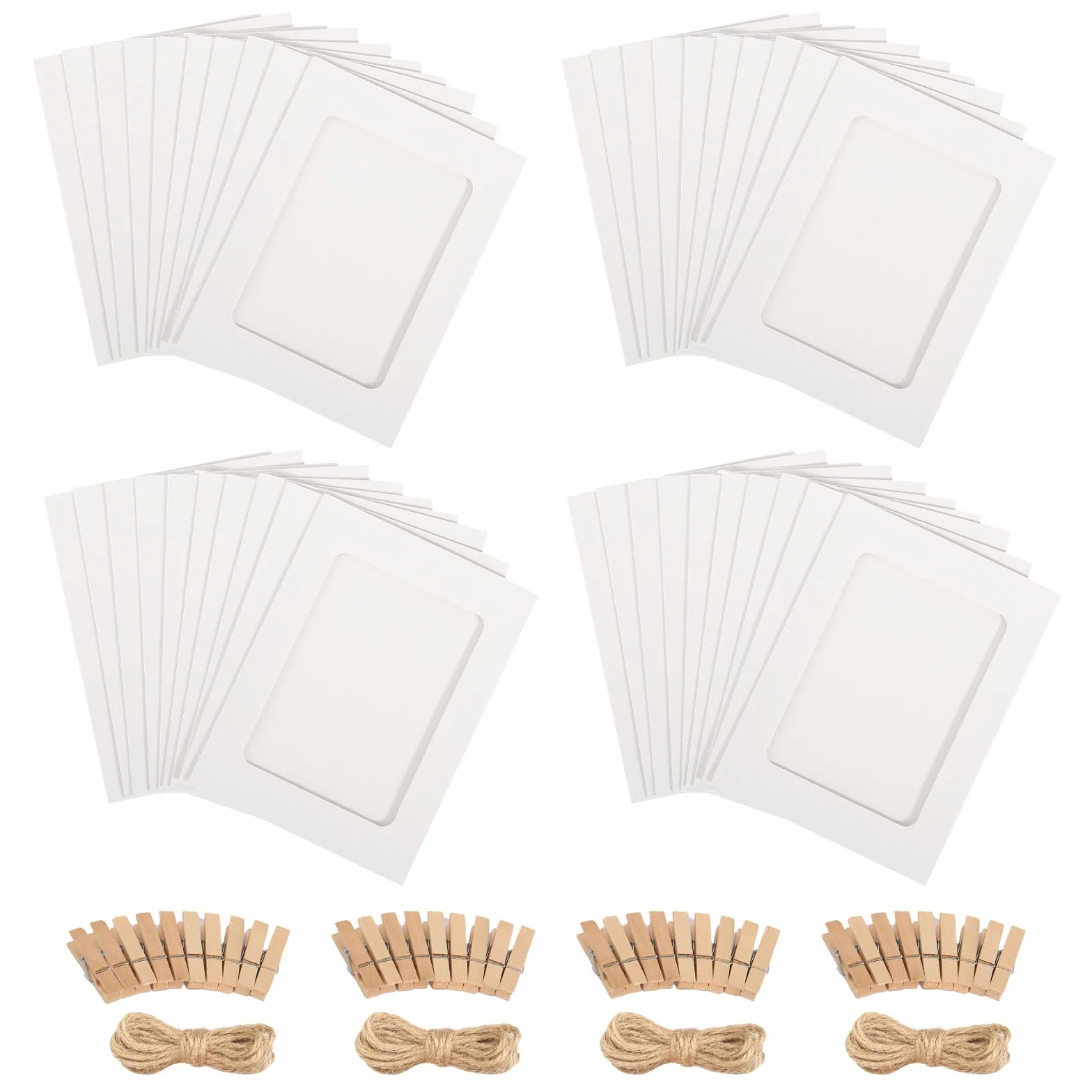 Guirlande Photo 40 Pièces Cadres Photo 10x15 cm Pele Mele Photo Mural avec Pinces en Bois pour Décoration Murale (Blanc)