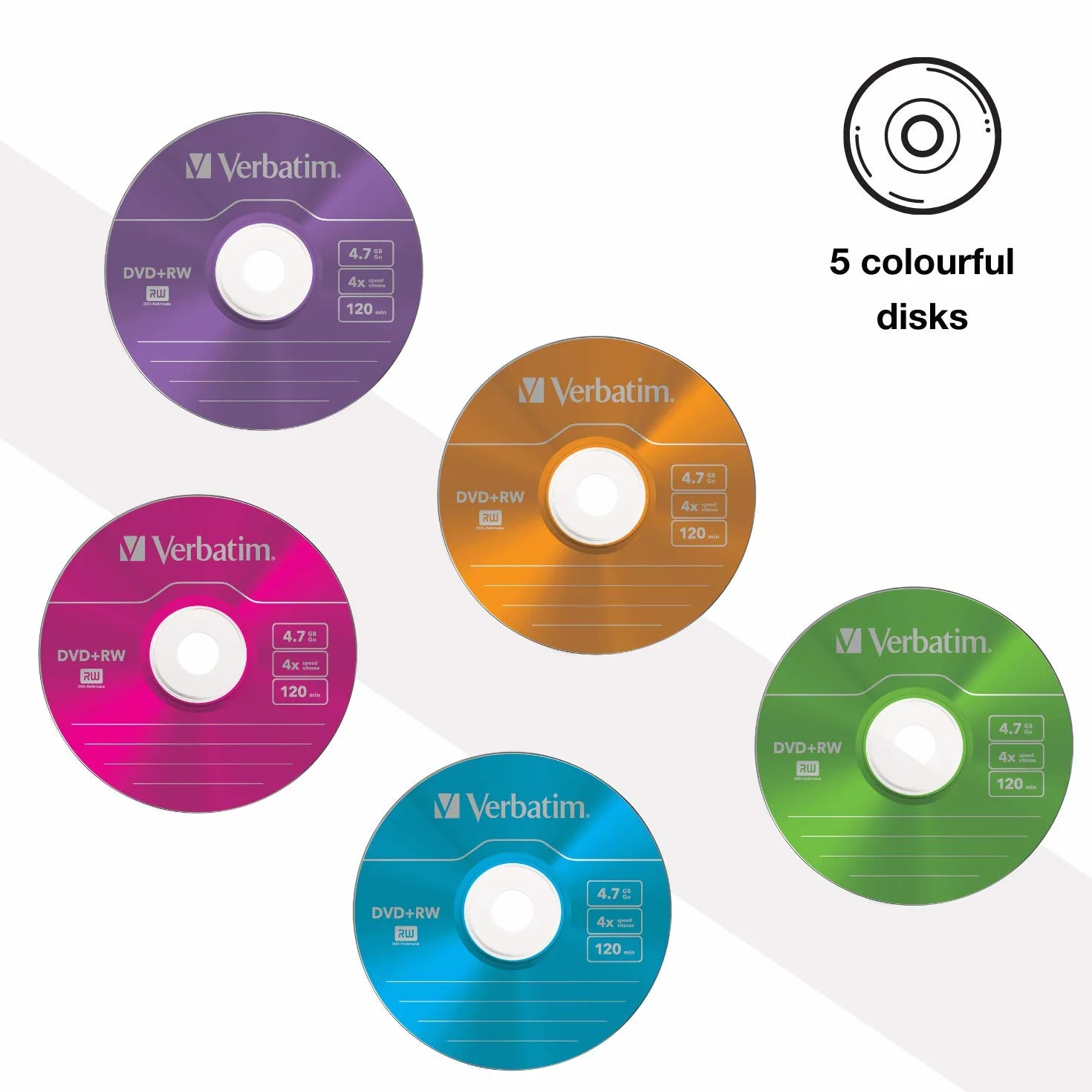 Verbatim 43297 Dvd+Rw 4 x Niezadrukowywalne Kolory Cienkie Etui (5 Szt.)