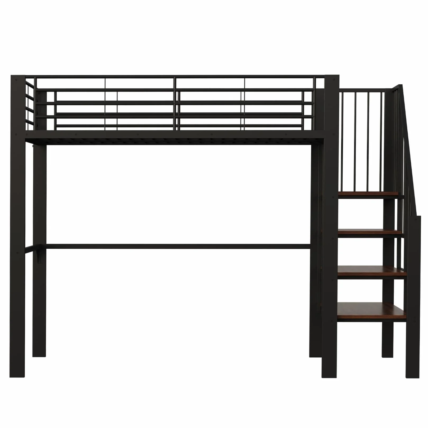 Lit Mezzanine 1 Place 90x200cm,Lit Mezzanine Enfants avec Grand Escalier de Rangement,Barrière Haute,Sommier à Lattes Solide,pour Enfants Adolescents(Noir 1,90)