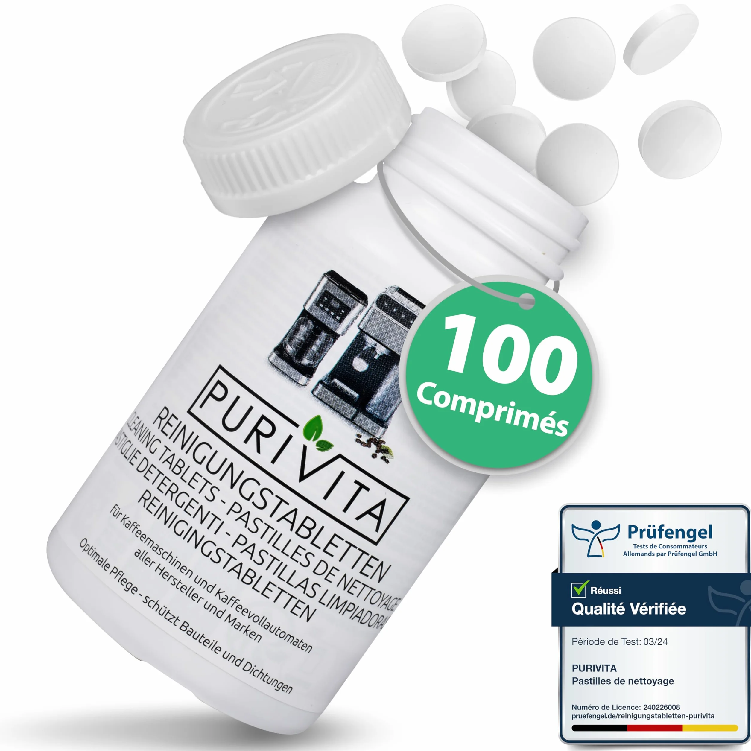 PURIVITA® Pastille Nettoyage Machine à Café Universel 100 Capsules - Compatible Jura, Krups