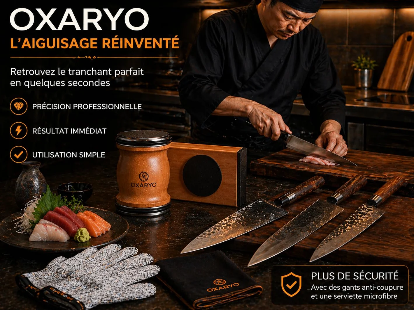 OXARYO Affûteur Couteaux Professionnel Manuel à Rouleau Disque Diamant Acier Inox Angle 15° 20° Bois Premium