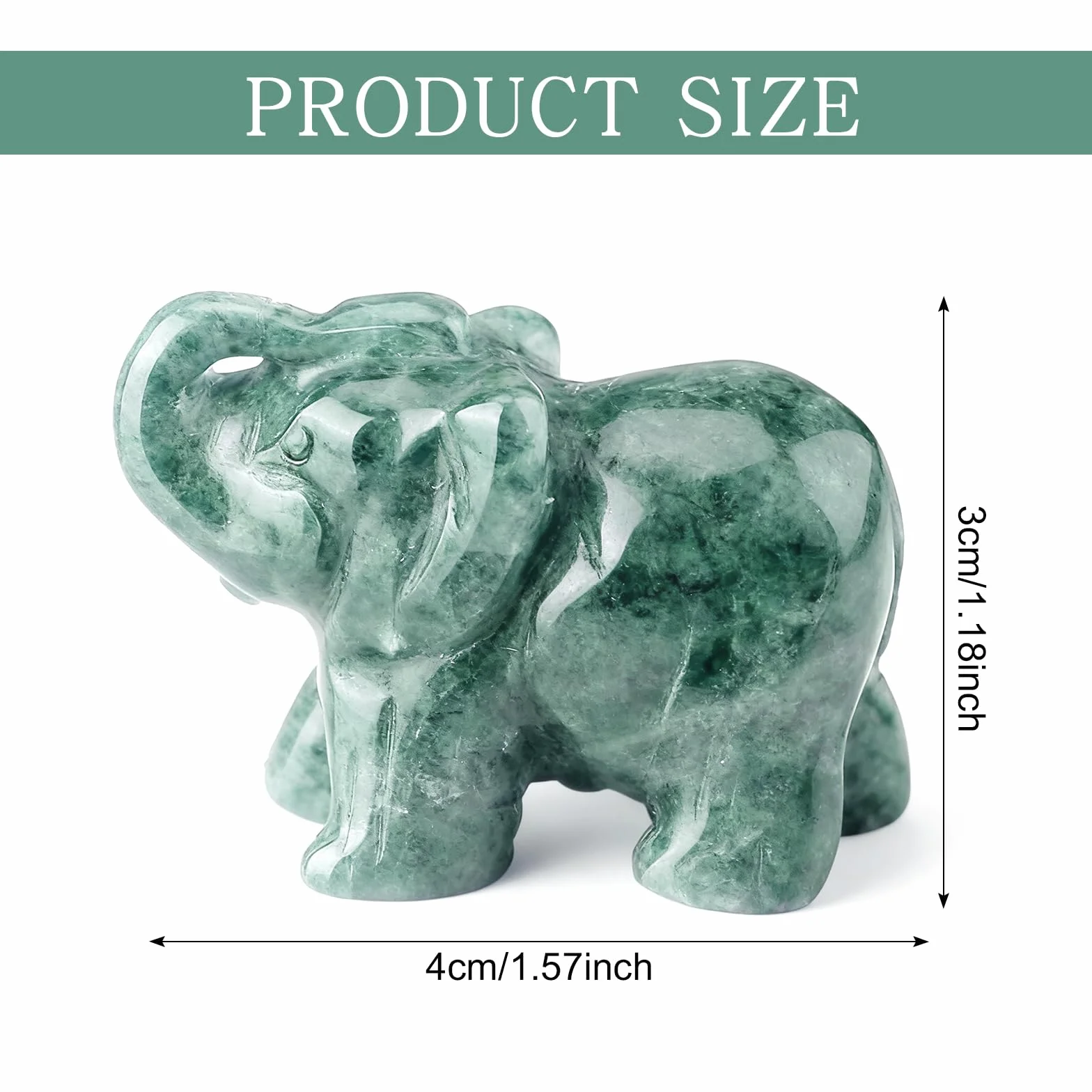 Naapesi Quartz Éléphant en Cristal Figurine 1.5 inch Sculpté Art de Collection Vert