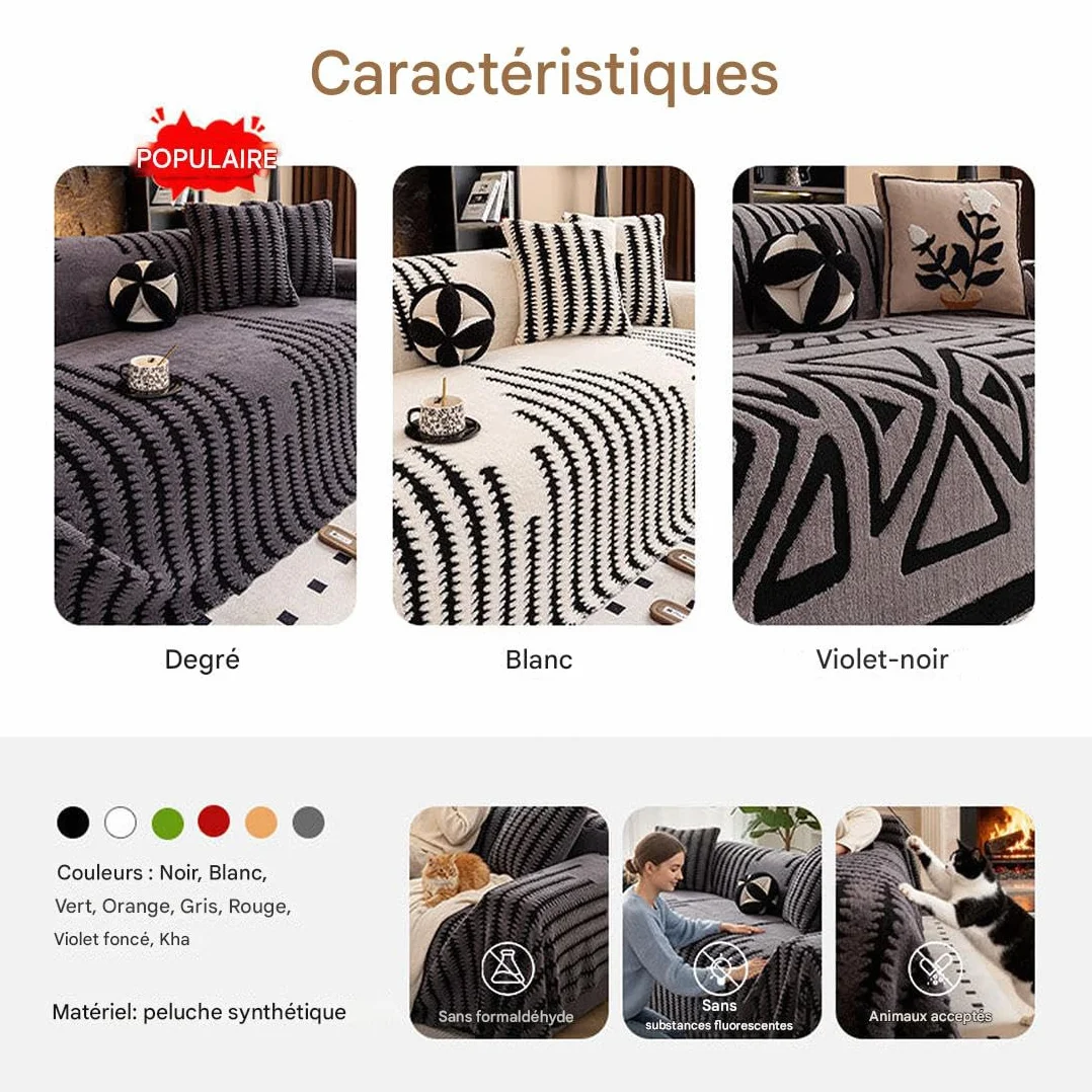 Housse de Canapé Douce Antidérapante en Peluche, Protection Canapé Chien Extensible 180 x 150 cm