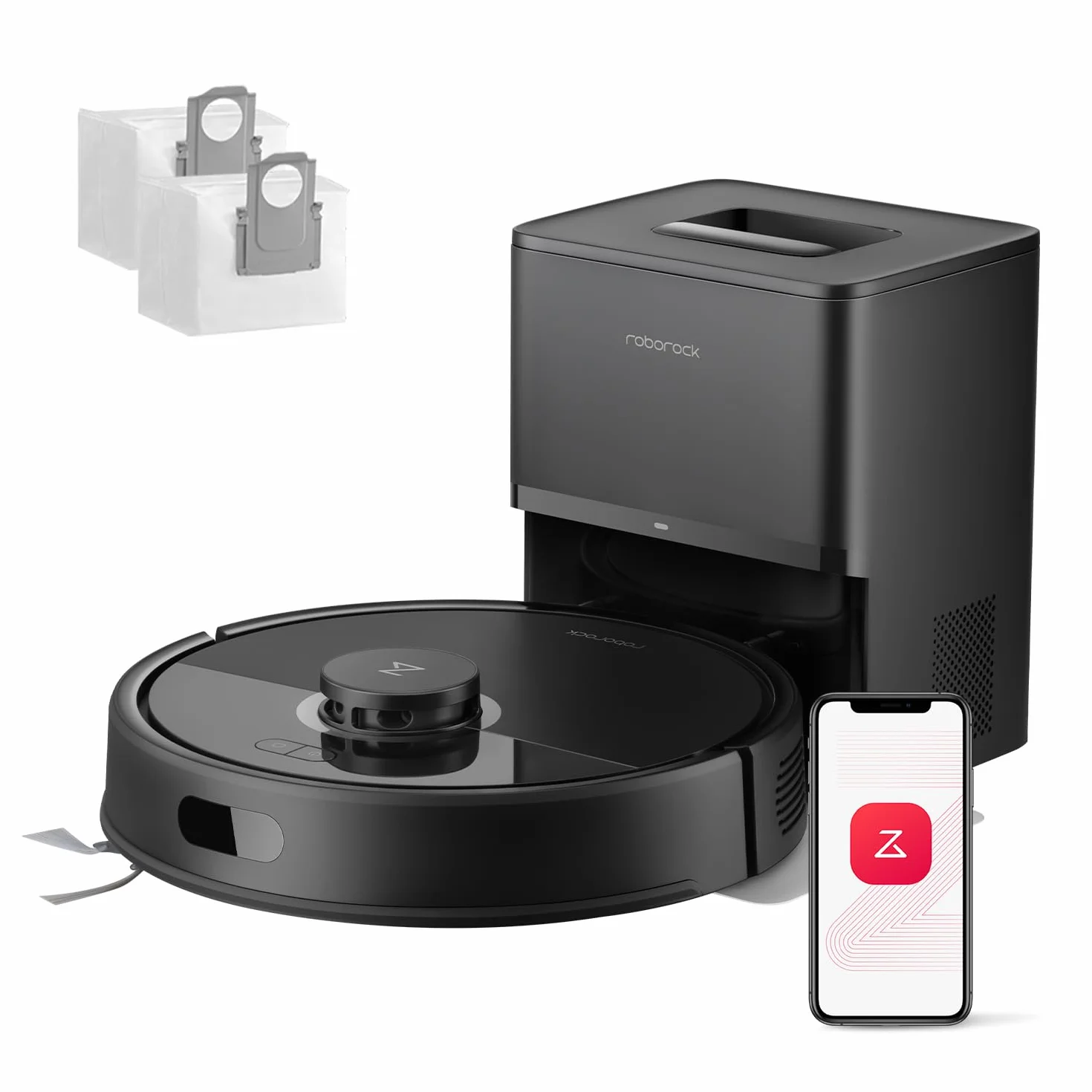roborock Q7 L5+ Set Aspirateur Robot Laveur avec Station, 8000 Pa Aspiration, Vidange Automatique, 3 Niveaux d'eau, Double Anti-emmêlement, Navigation LiDAR, Idéal pour Poils d'animaux/Tapis, App