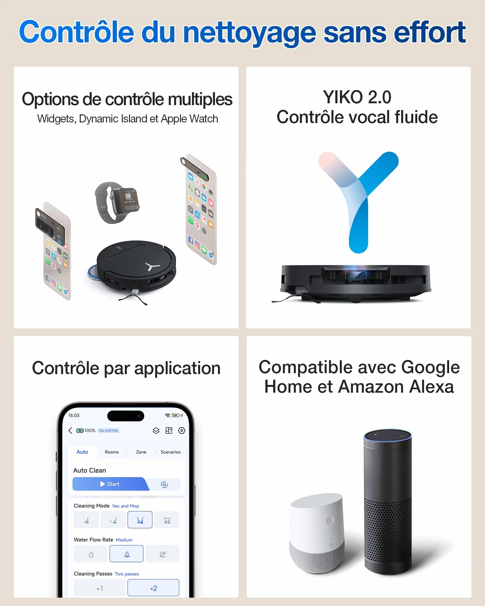 ECOVACS T50 Omni GEN2 Aspirateur Robot Station 21000Pa ZeroTangle 2.0 AIVI 3D 2.0 Lavage Eau Chaude 75℃ Ultra-Mince 81mm Noir