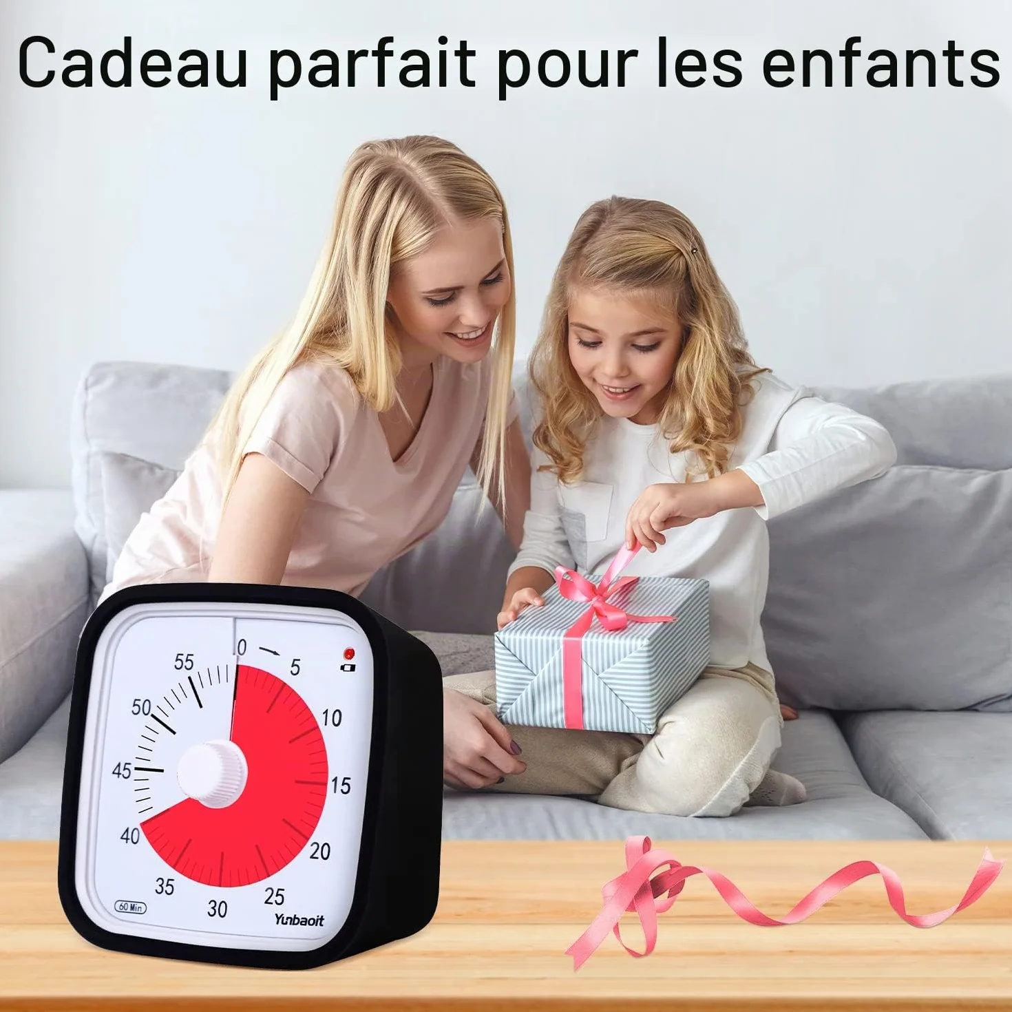 Yunbaoit Minuteur Visuel 60 Minutes Compte à Rebours avec Étui de Protection Rappel Batterie Faible Gestion du Temps Silencieux Noir