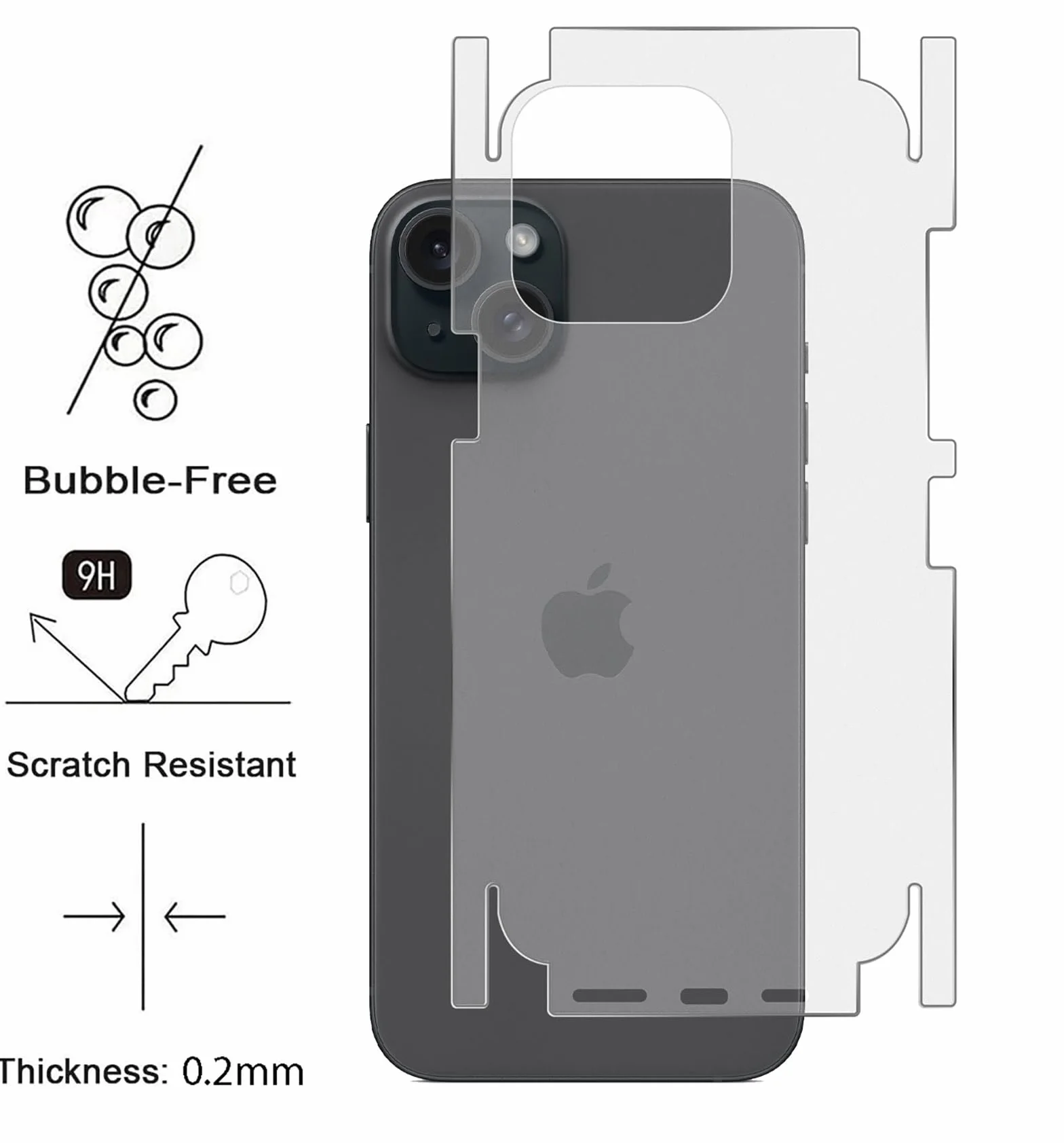 GIOPUEY 2 sztuki osłony tylnej do iPhone'a 15 Plus, iPhone 15 Plus, folia ochronna na tył, miękka TPU, cienka, matowa tekstura, ochronna krawędź, przezroczysta