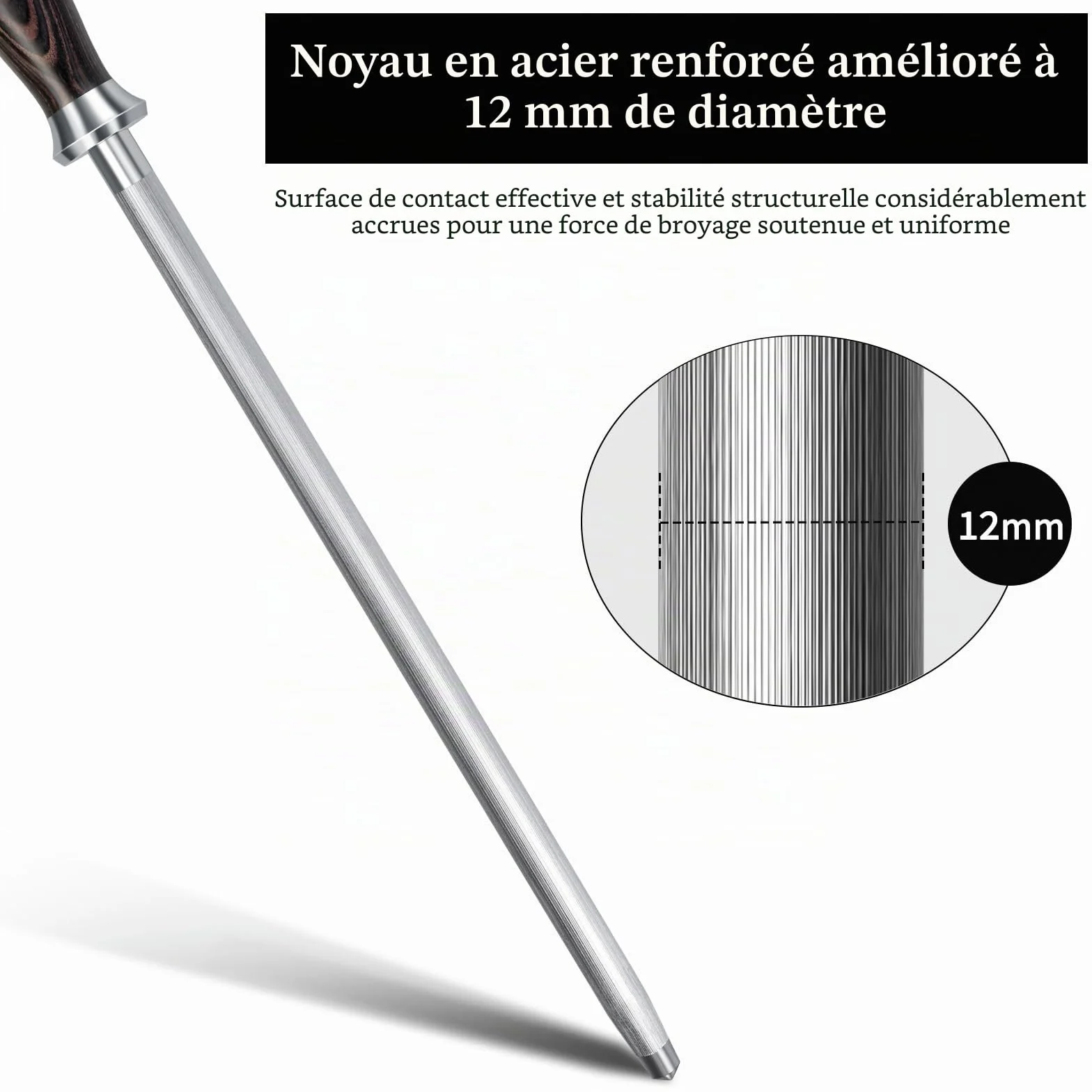 HOSHANHO Fusil à Aiguiser Professionnel 30 cm, Aiguiseur Couteaux de Cuisine avec Manche en Bois de Pakkawood