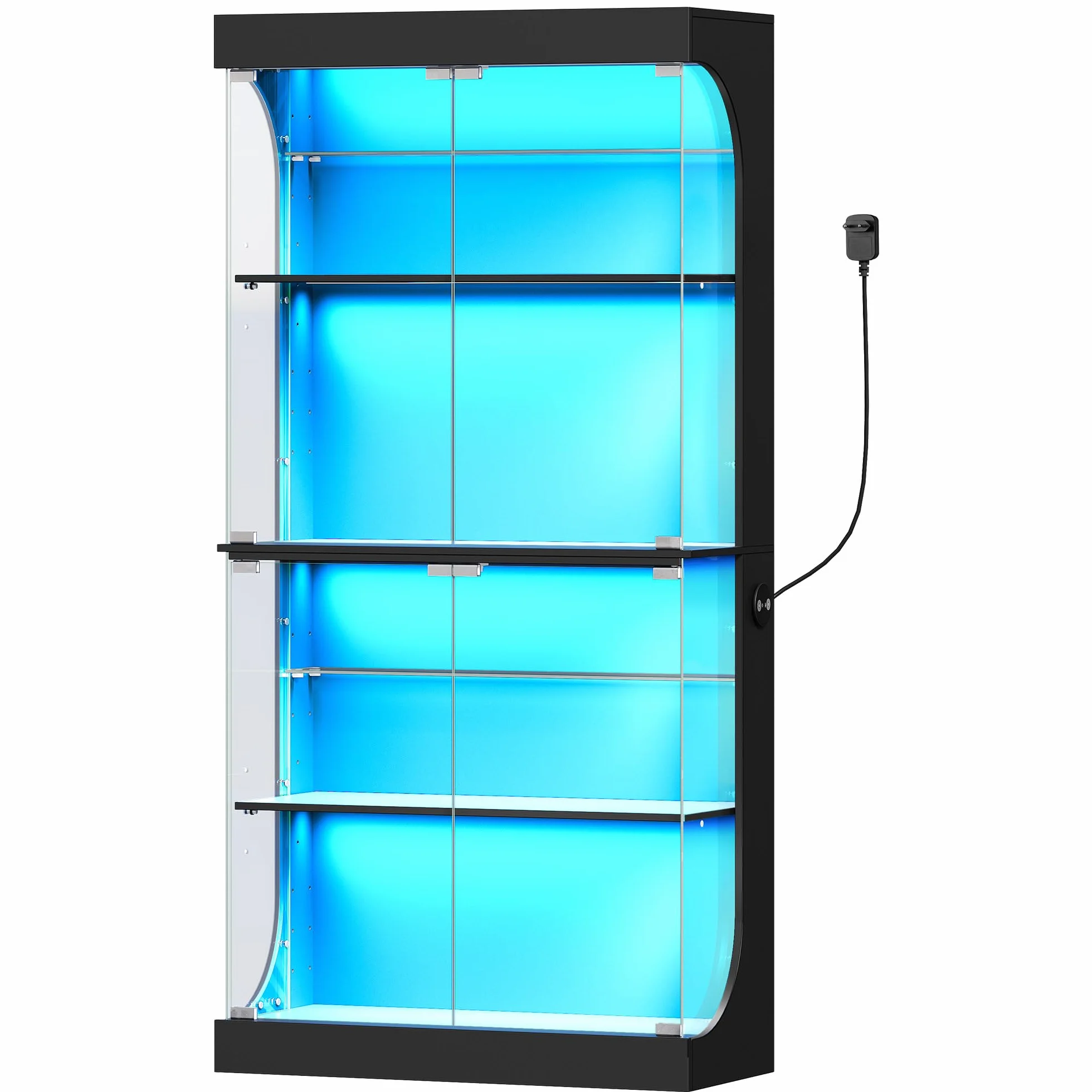 Hzuaneri Vitrine avec Portes Vitrées, Étagère à Jouets, avec Capteurs Intelligents, RGB Réglable, Vitrine 6 Niveaux, Bureau, Salon, Chambre, Noir, 35 x 80 x 165 cm, DC00206XEU