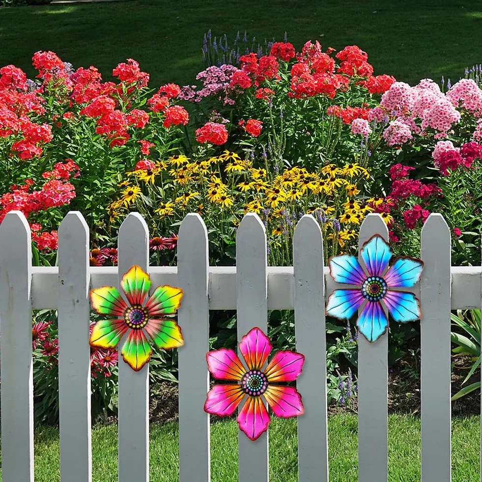 OFFCUP Fleurs en Métal 3pcs Décoration Murale Extérieur Jardin