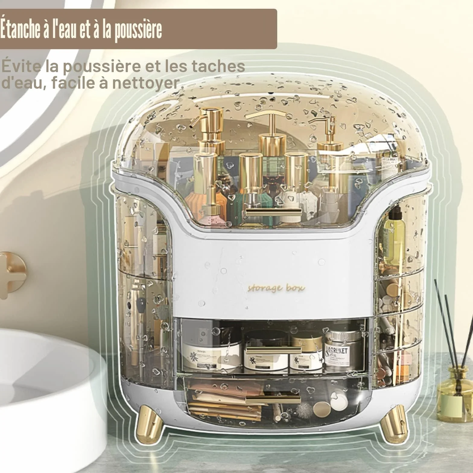 Rangement Maquillage Organisateur Boite de Rangement Skincare Couvercle Maquillage Transparente Makeup Organizer avec Tiroir Grande Capacité Anti Poussiere