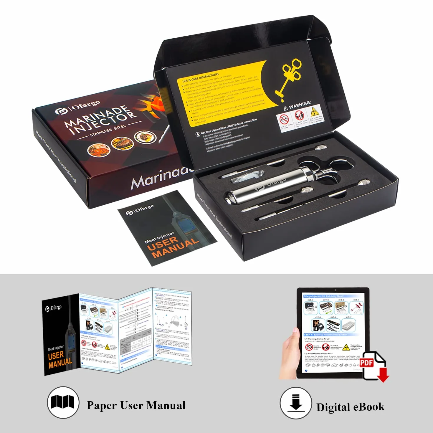 Seringue alimentaire Ofargo 60 ml avec 3 aiguilles pour viande, marinade BBQ