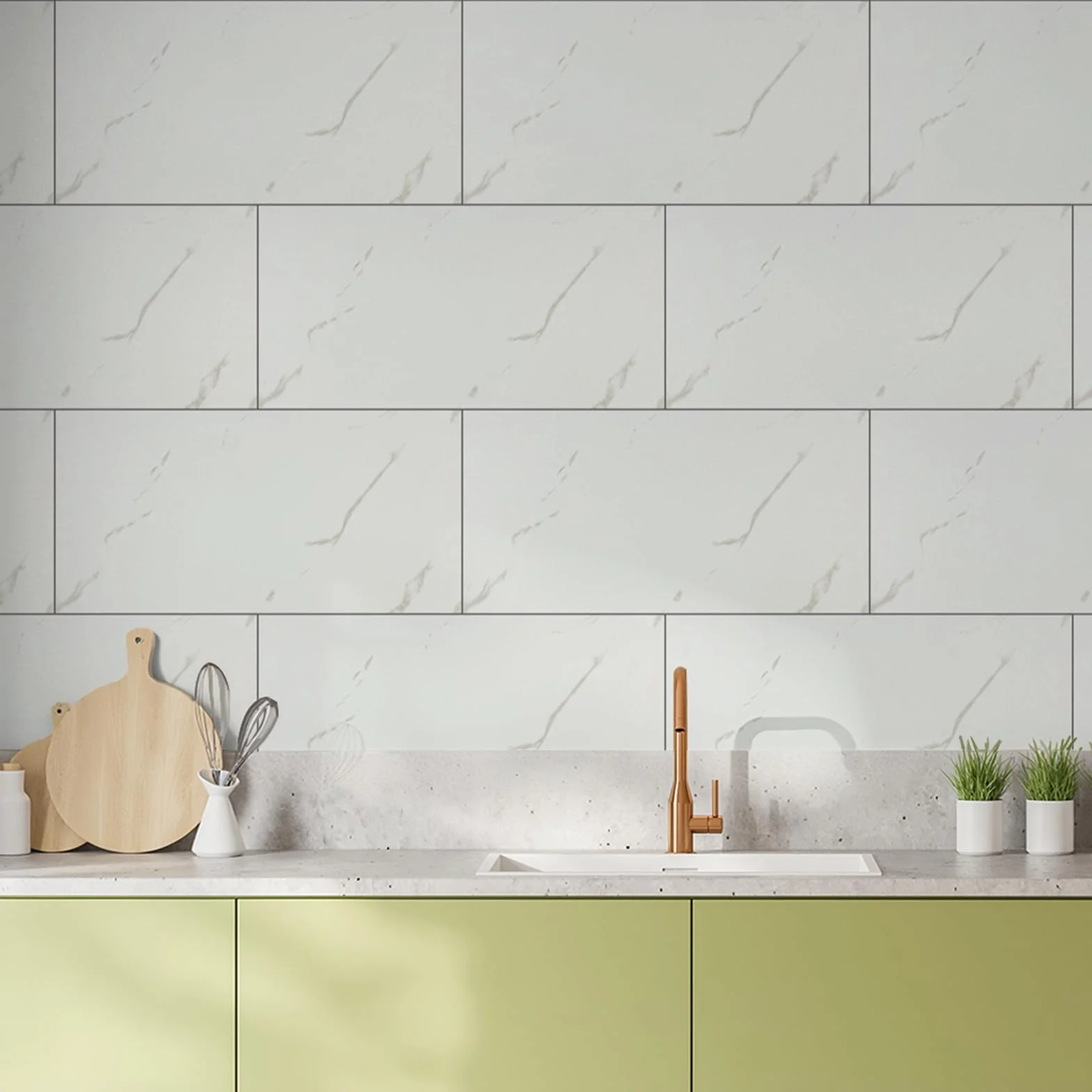 10 Pièces Credence Adhesive Cuisine 60 x 30 cm, Marbre Carrelage Adhesif Mural Salle de Bain PVC Blanc