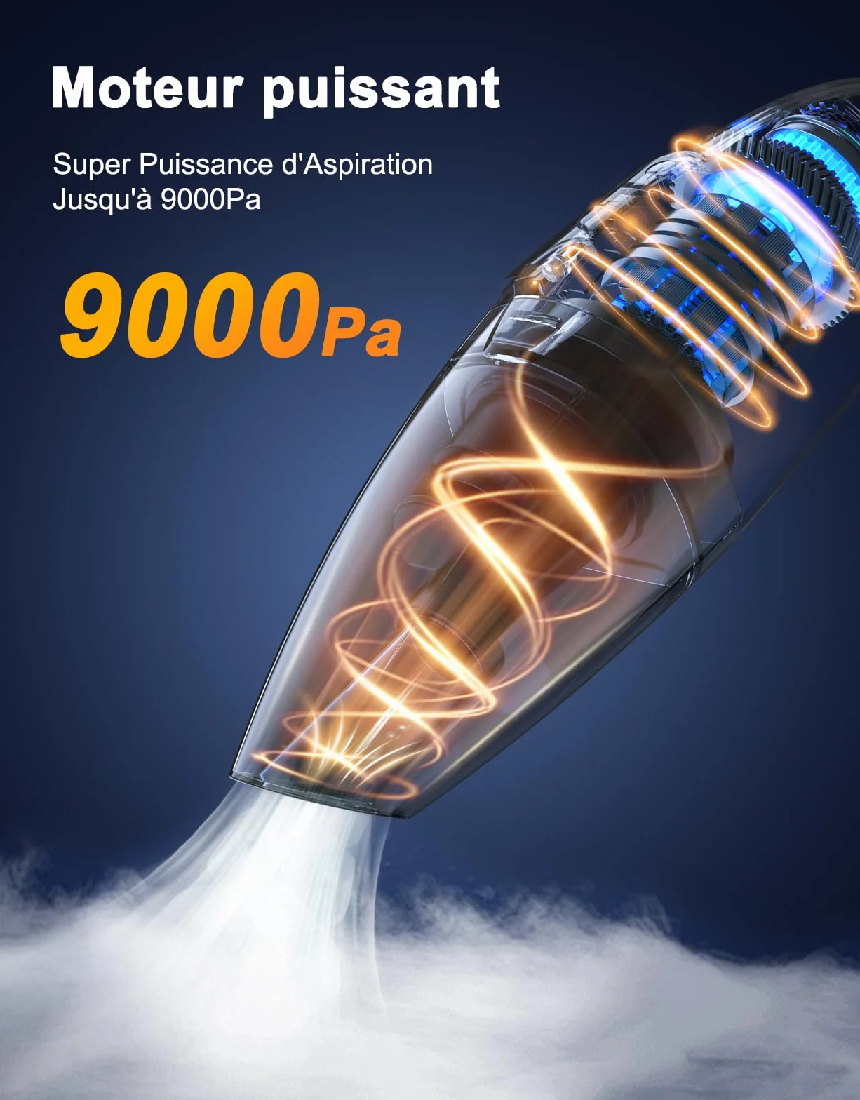 Aspirateur à Main, Rechargeable 9KPA Aspirateur Voiture Puissant sans Fil avec [Socle Charge Rapide & Lumière LED], 2 Filtres HEPA, Aspirateurs de Table pour Canapé/Maison/Tapis/Escaliers