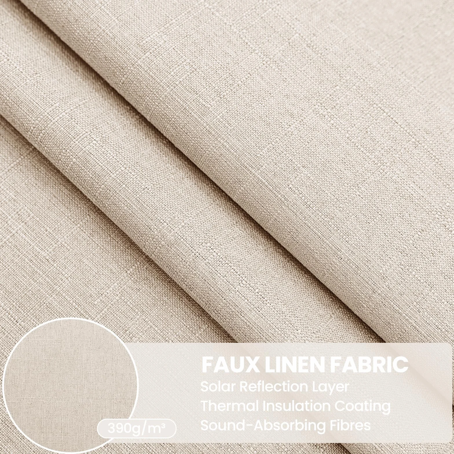 Rideau Occultant Lot de 2 140x200cm Effet Lin Thermique Isolant Anti Froid Chaleur Anti Bruit Anti UV avec Oeillet Beige