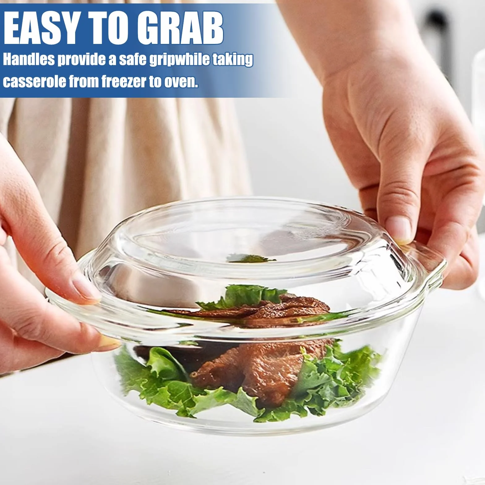 DAJAVE Lot de 3 couvercles ronds en verre avec couvercle et poignées pour salade de fruits, viande