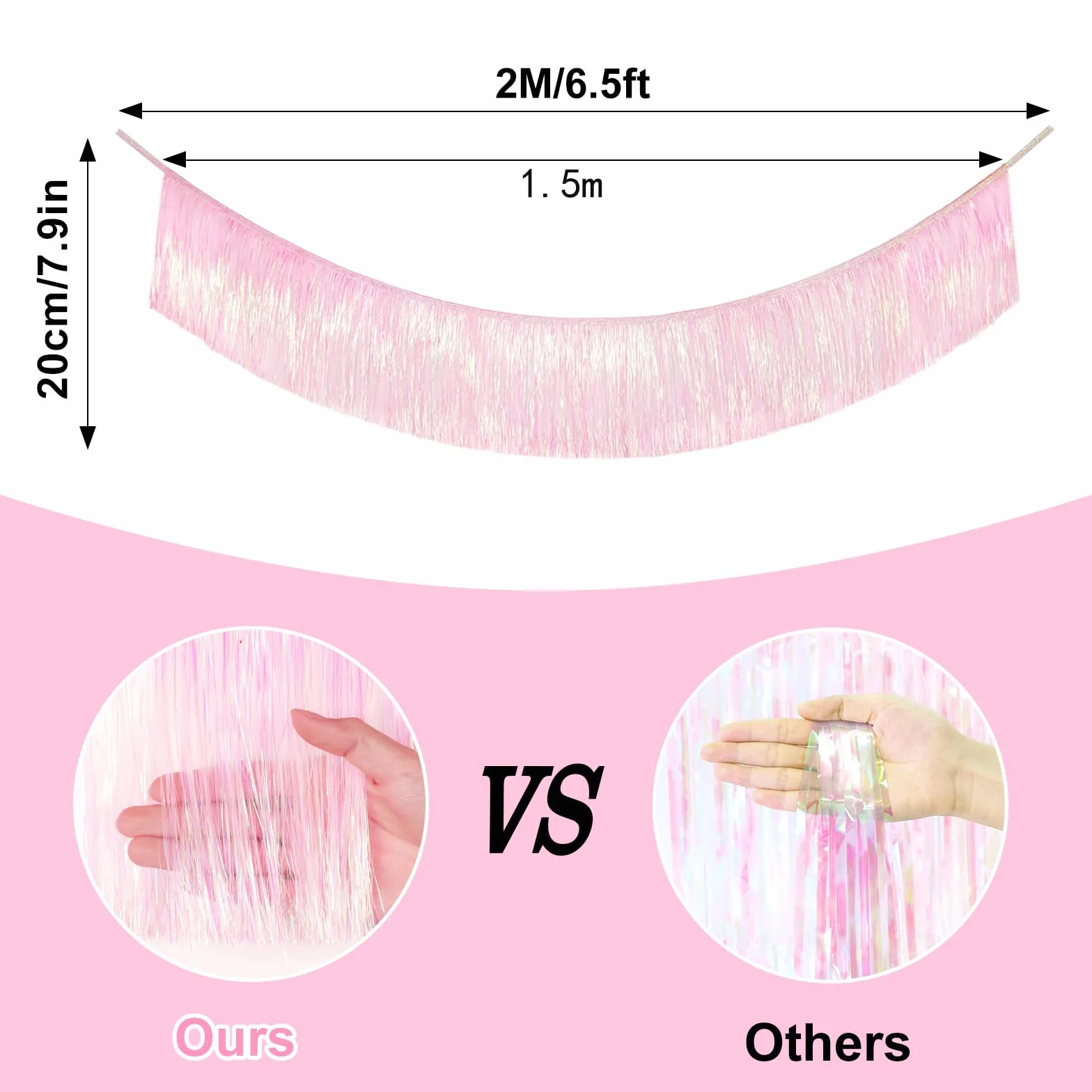Guirlande à Franges Métallique Rose 20x200cm – Rideau Tinsel Brillant pour Décoration Fête