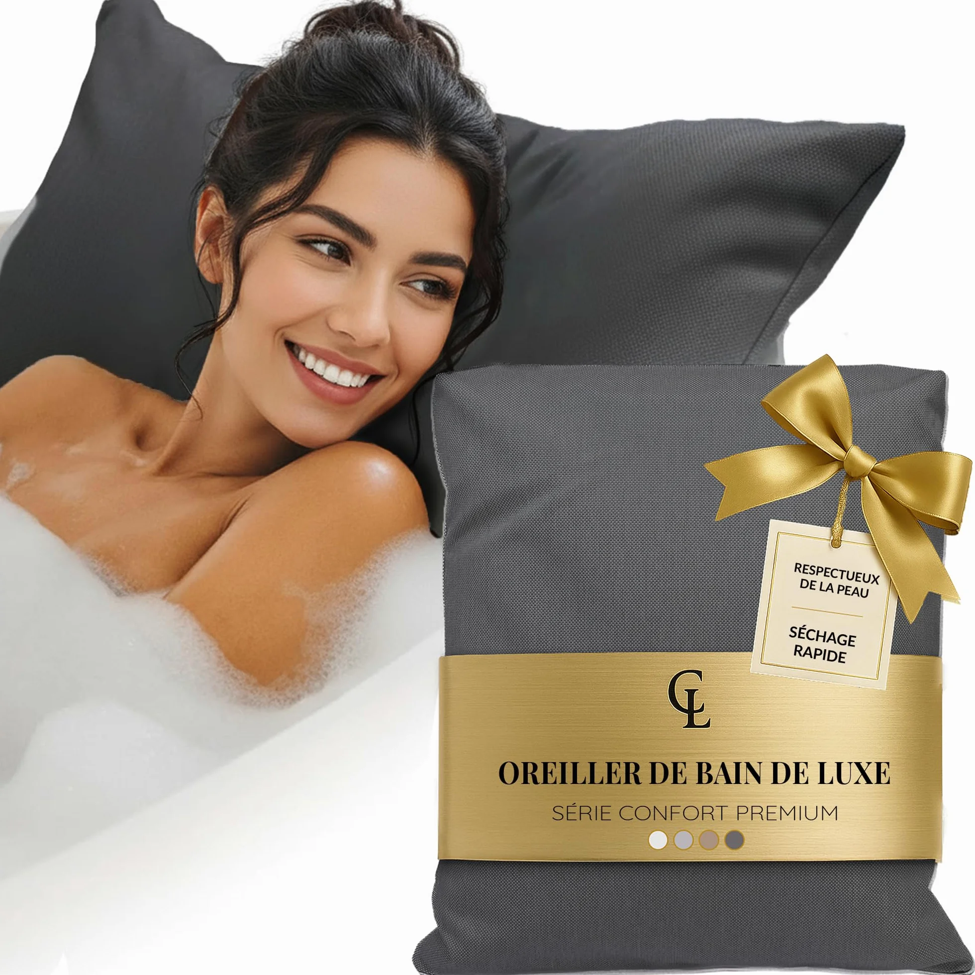Coussin Baignoire Adulte, épais et Confortable, pour Le Soutien de la tête, du Cou et du Dos. Coussin de Baignoire Lavable, séchage Rapide, idéal pour Bain Relaxant à la Maison - Gris Foncé
