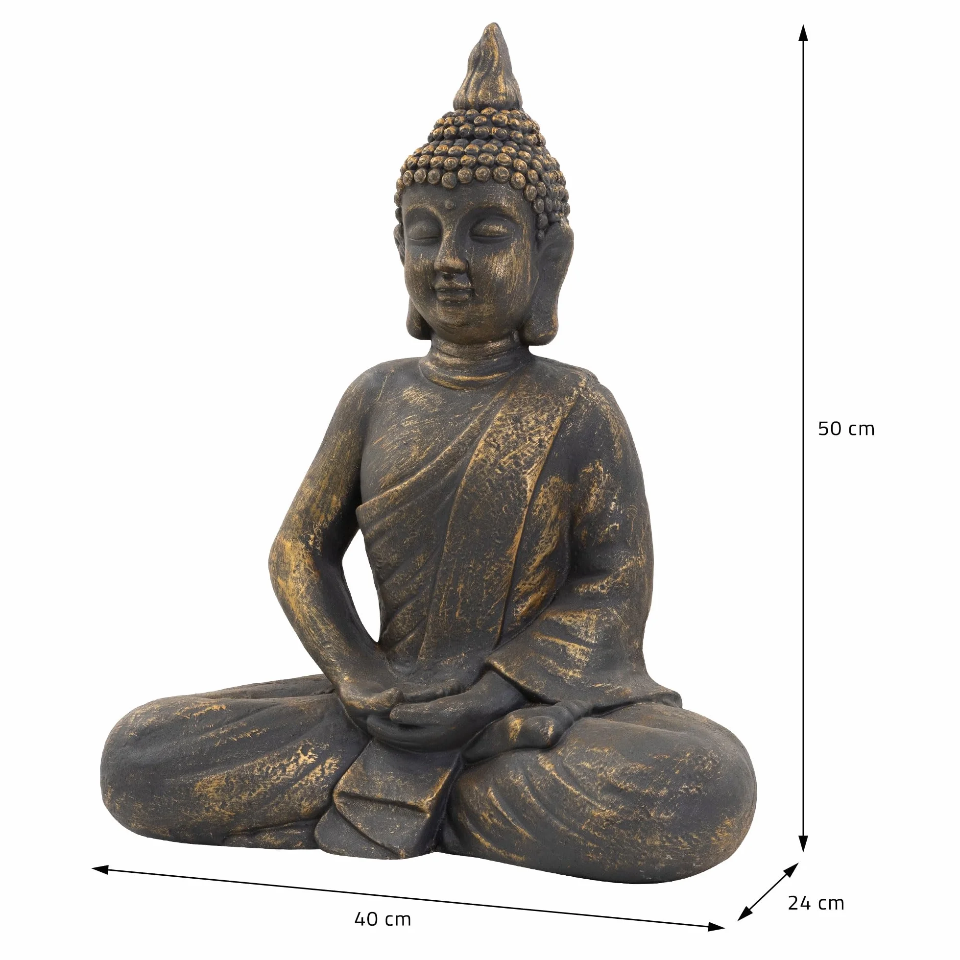 ECD Germany Statue de Bouddha Assise 50 cm Pierre Artificielle Polyrésine Aspect Bronze Sculpture Décoration Jardin Feng Shui Yoga