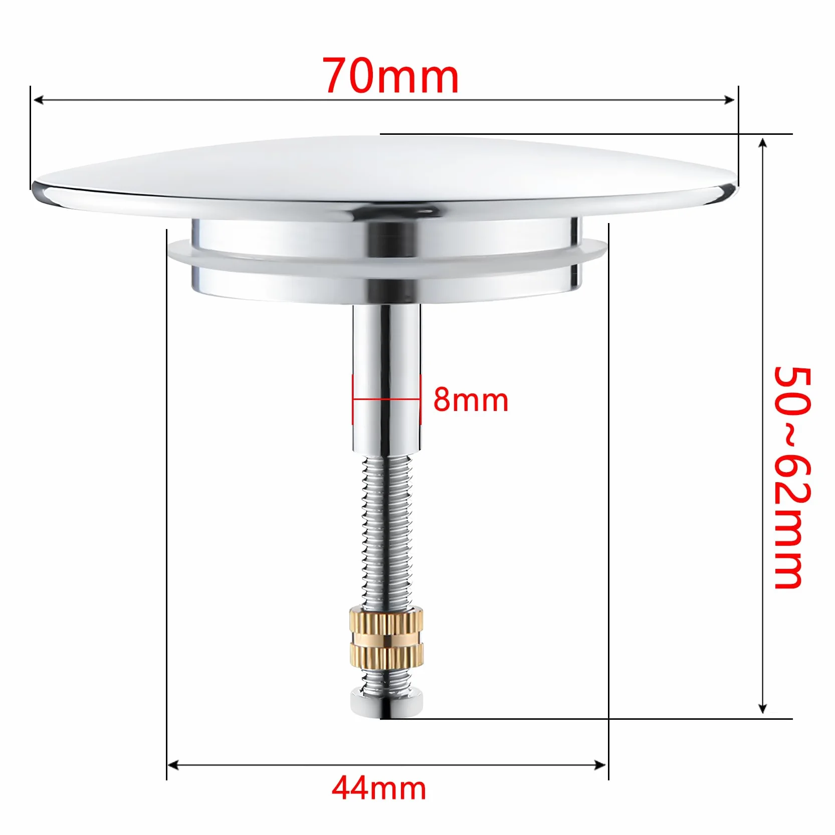 Bouchon De Baignoire Ø 72 mm avec Vis Réglable, Clapet De Lavabo
