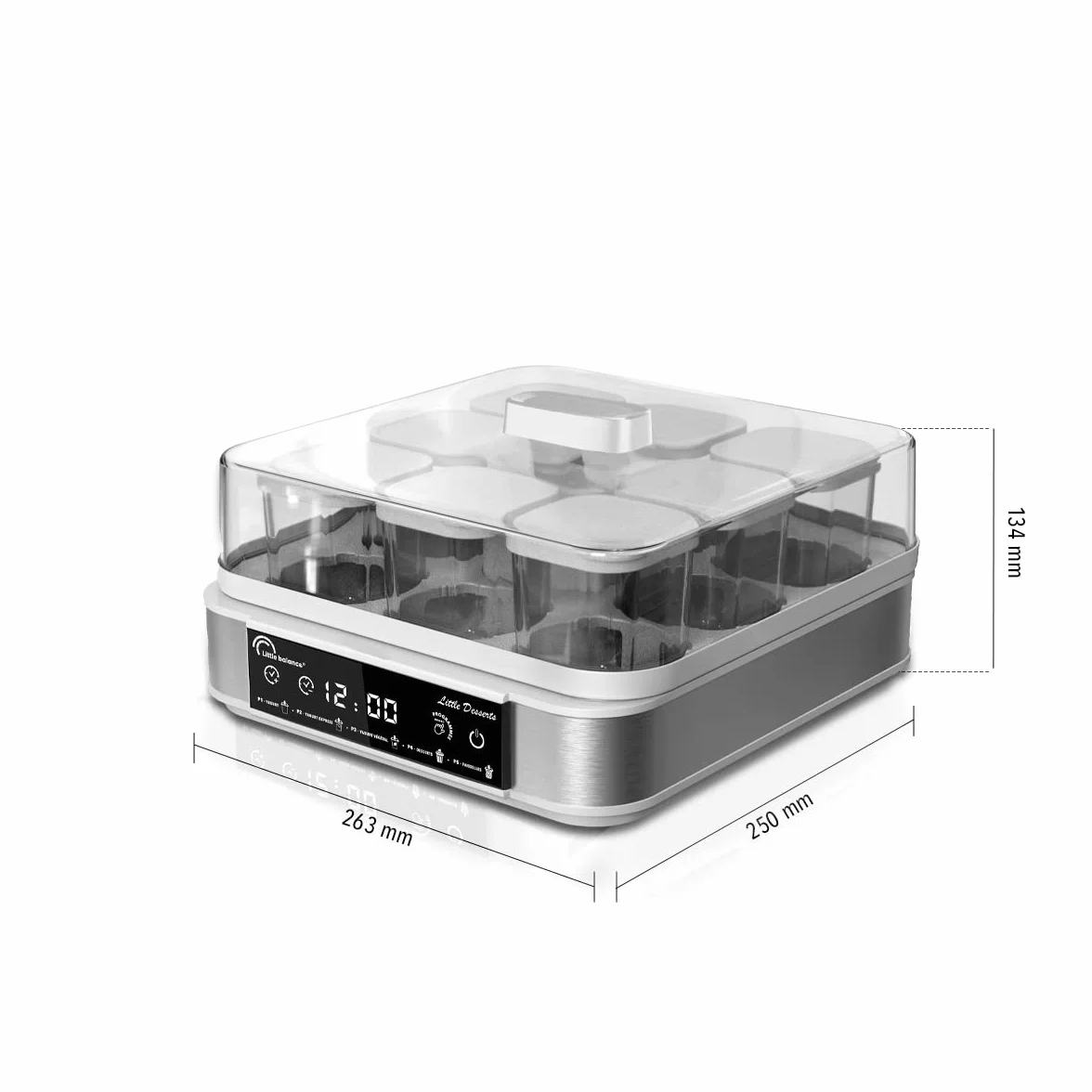 LITTLE BALANCE 8448 Yaourtière Dessertière, Yaourts Desserts Fromages blancs faits maison, 5 programmes automatiques, 9 pots en verre 145 ml, Blanc/inox