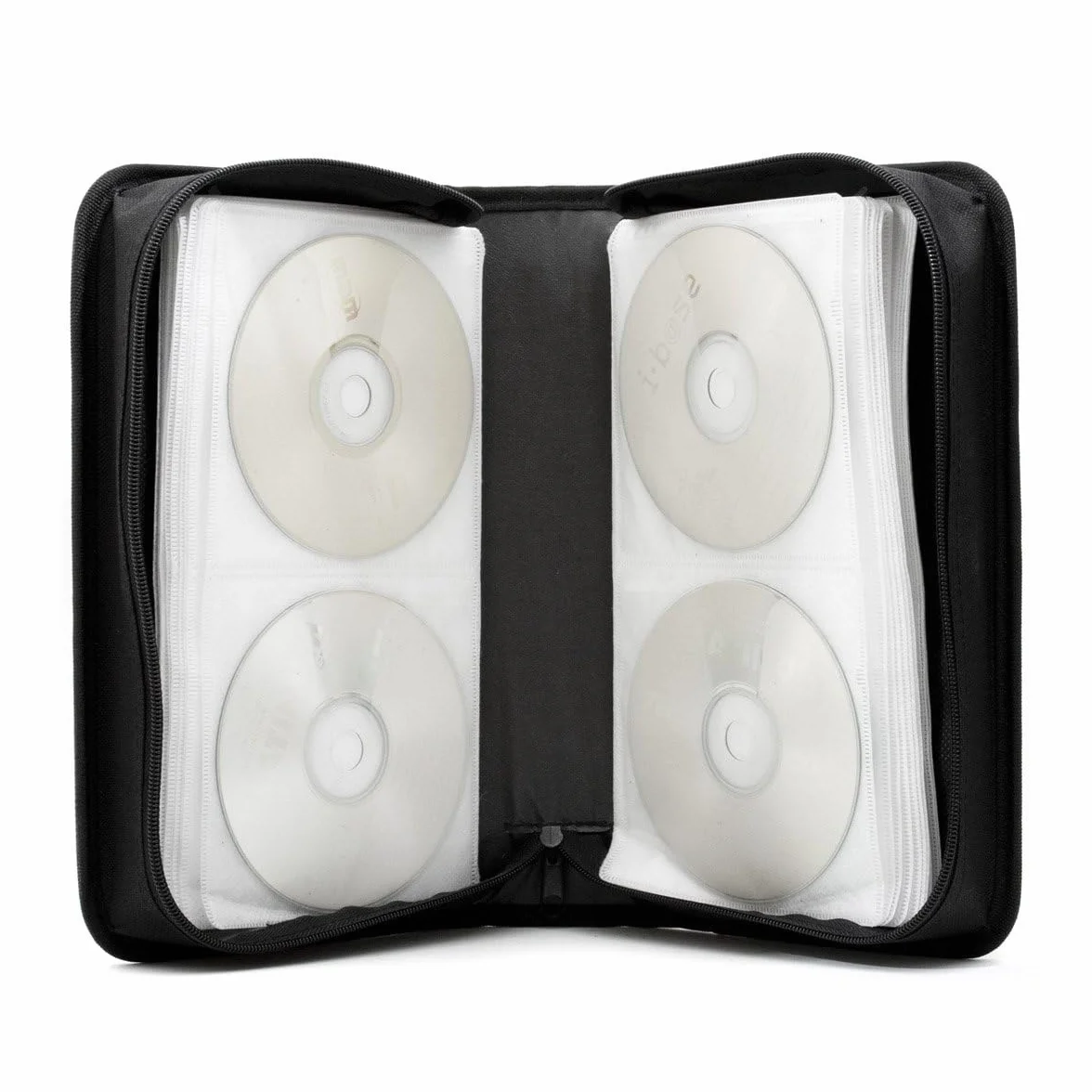 GOODS+GADGETS Portfel na płyty CD i kieszeń na DVD z wytrzymałego nylonu i pośrednie strony z materiału, organizer na płyty zamykane na zamek błyskawiczny (120 CD)
