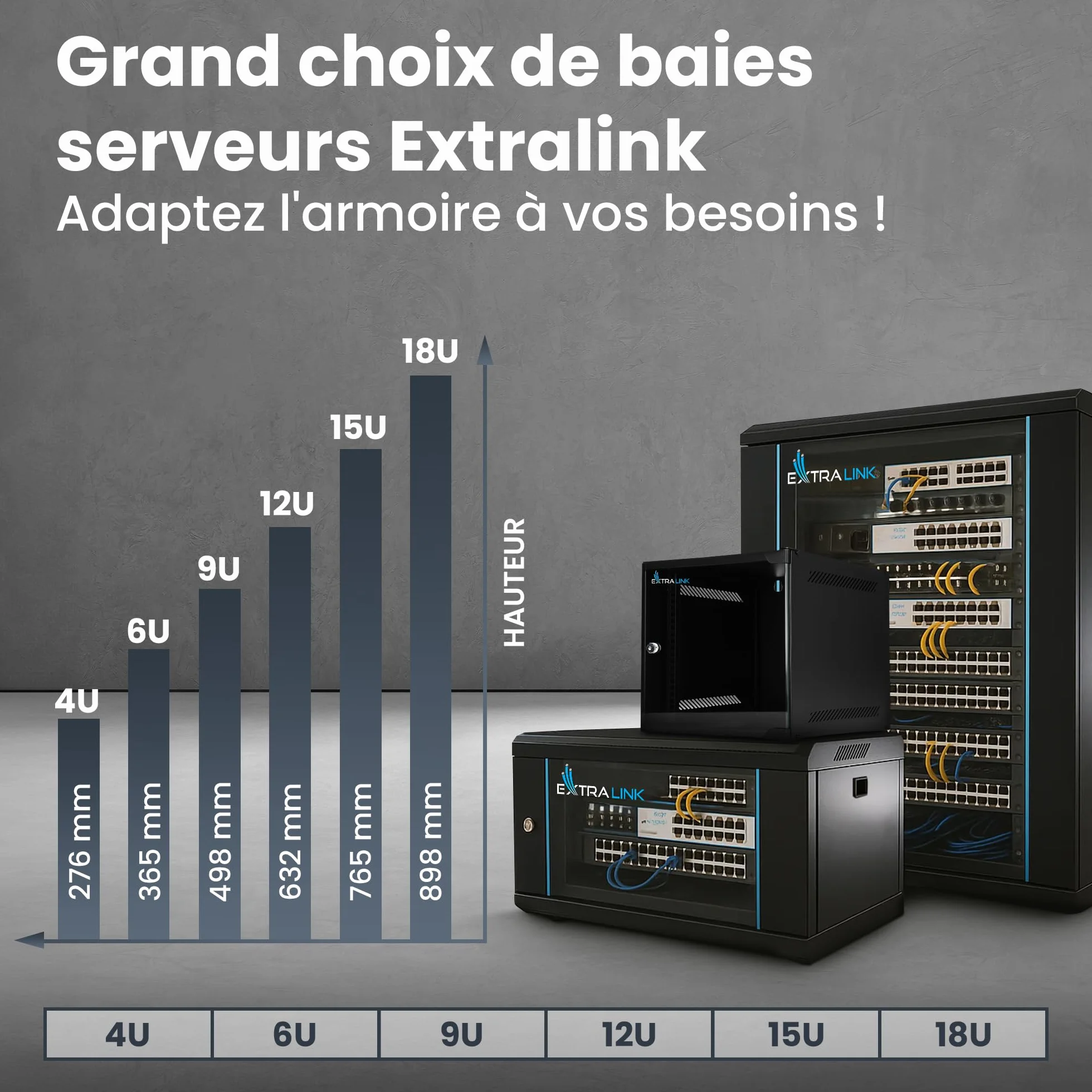 Extralink Baie de Brassage 19 Pouces 6U Armoire réseau 400mm Profondeur Montage Mural Sol 60kg Noir