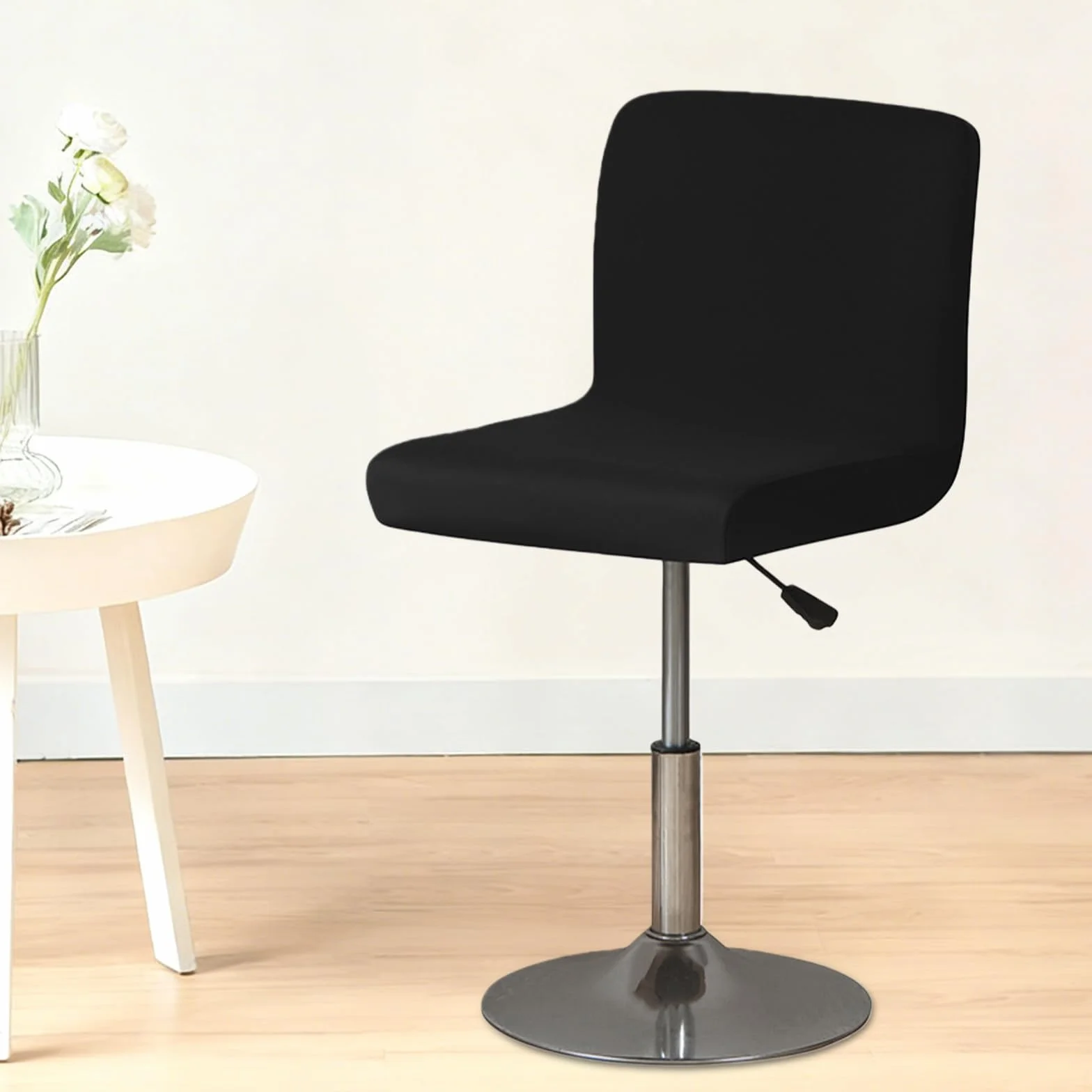 Housses de tabouret de bar extensibles noires 4 pièces lavables avec dossier