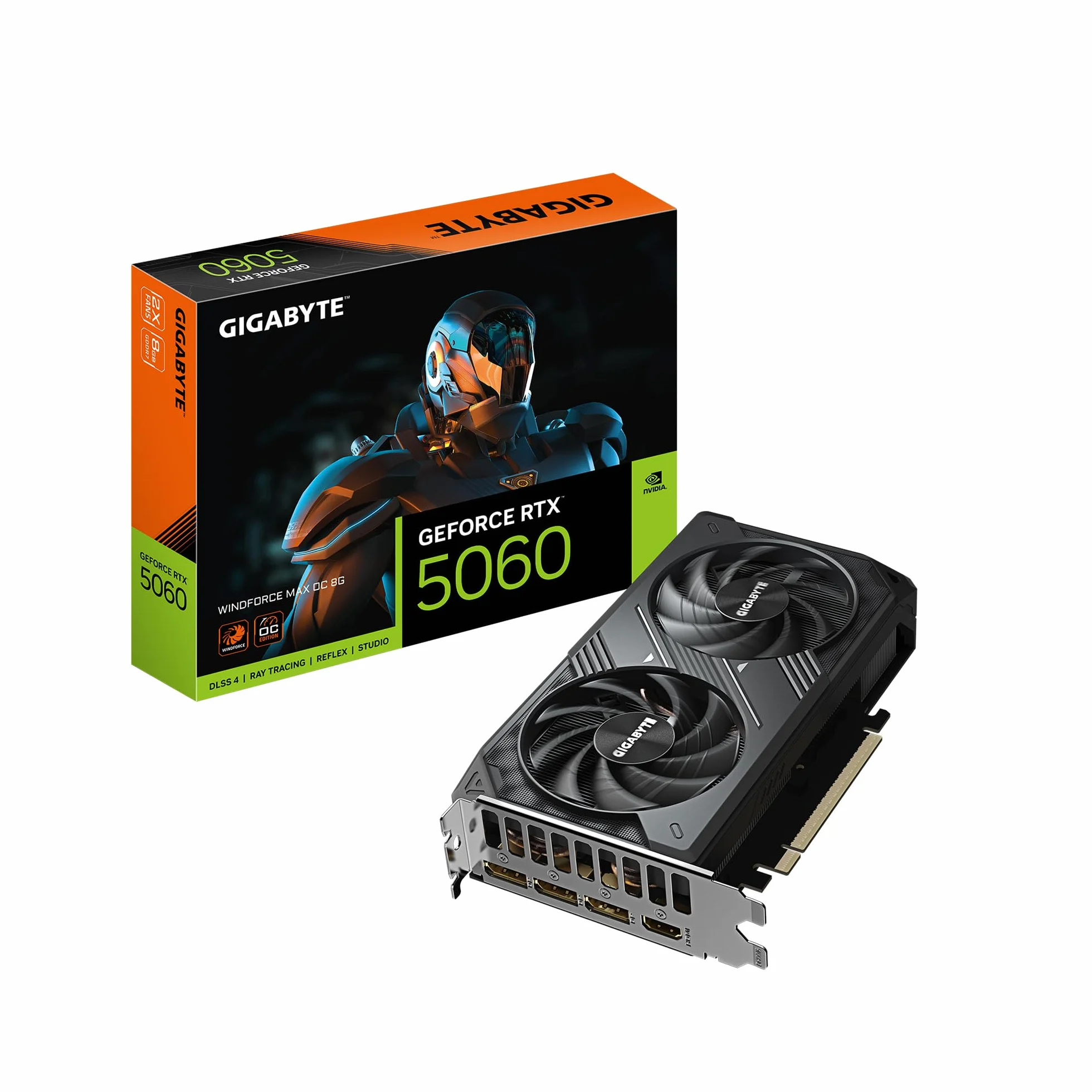 GIGABYTE Karta graficzna GeForce RTX 5060 WINDFORCE MAX OC 8G, 8 GB 128-bitowy GDDR7, PCIe 5.0, system chłodzenia WINDFORCE, karta graficzna GV-N5060WF2MAX OC-8GD