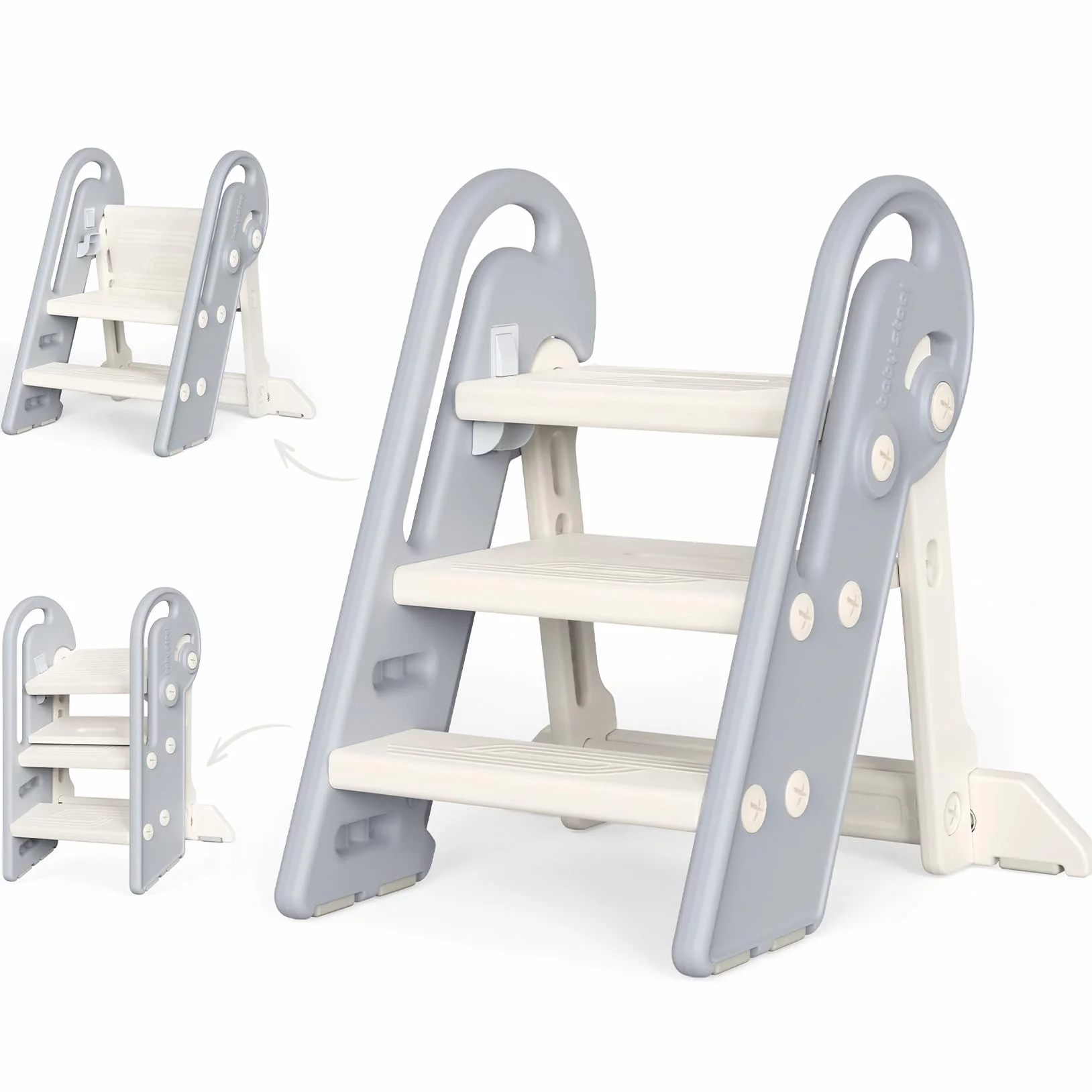 Marche Pied Pliable pour Enfant, Marchepied à Hauteur réglable, Multifonction, Marche Pied Toilette Enfant de la propreté avec poignées, Cadeaux pour garçons et Filles de 1,5 à 8 Ans-Gris Blanc