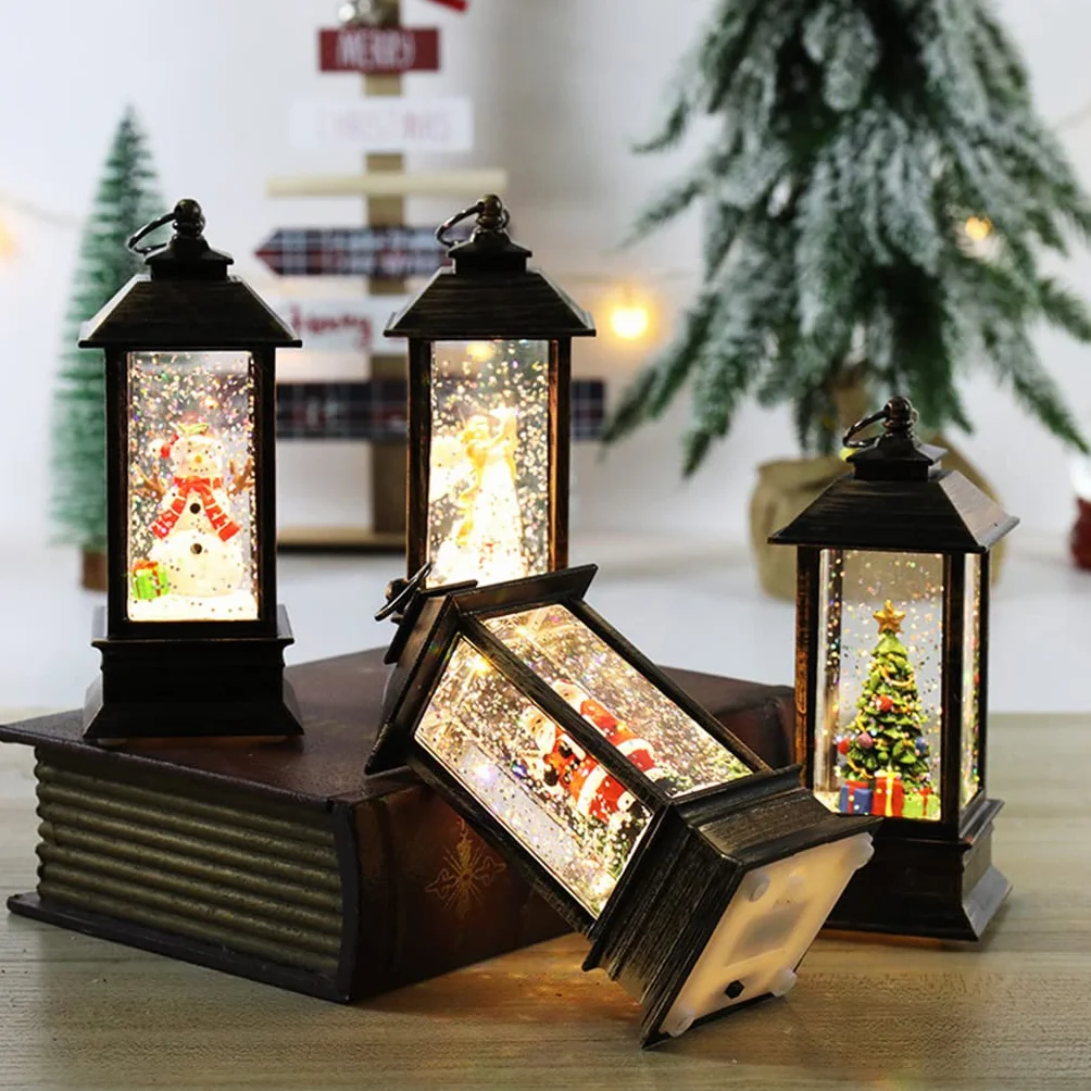 Lanterne boule à neige de Noël avec lumière LED scintillante Décoration de Noël en plein air
