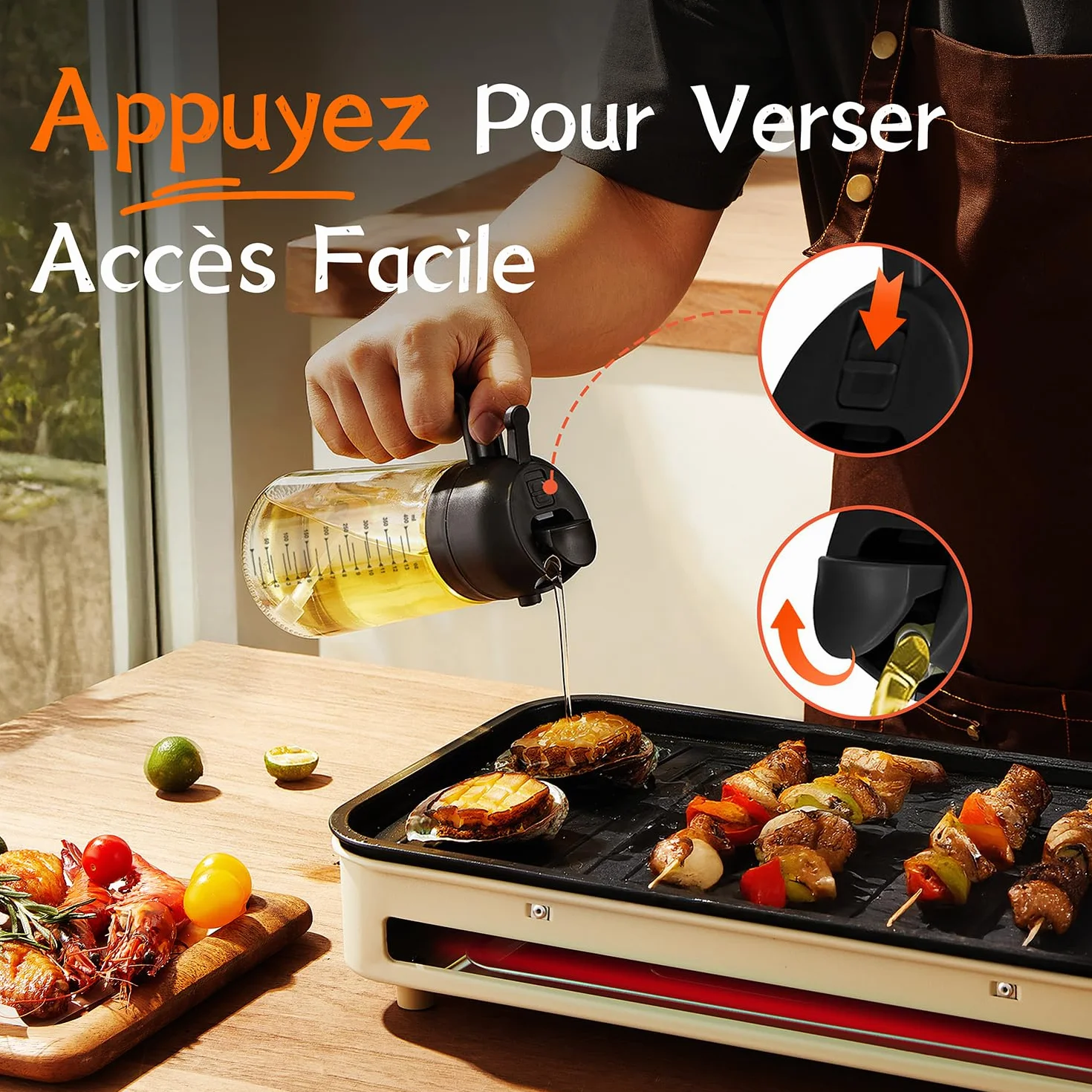 Spray Huile Cuisine 470ml Vaporisateur 2-en-1 Air Fryer Cuisson Salades Vinaigre Noir