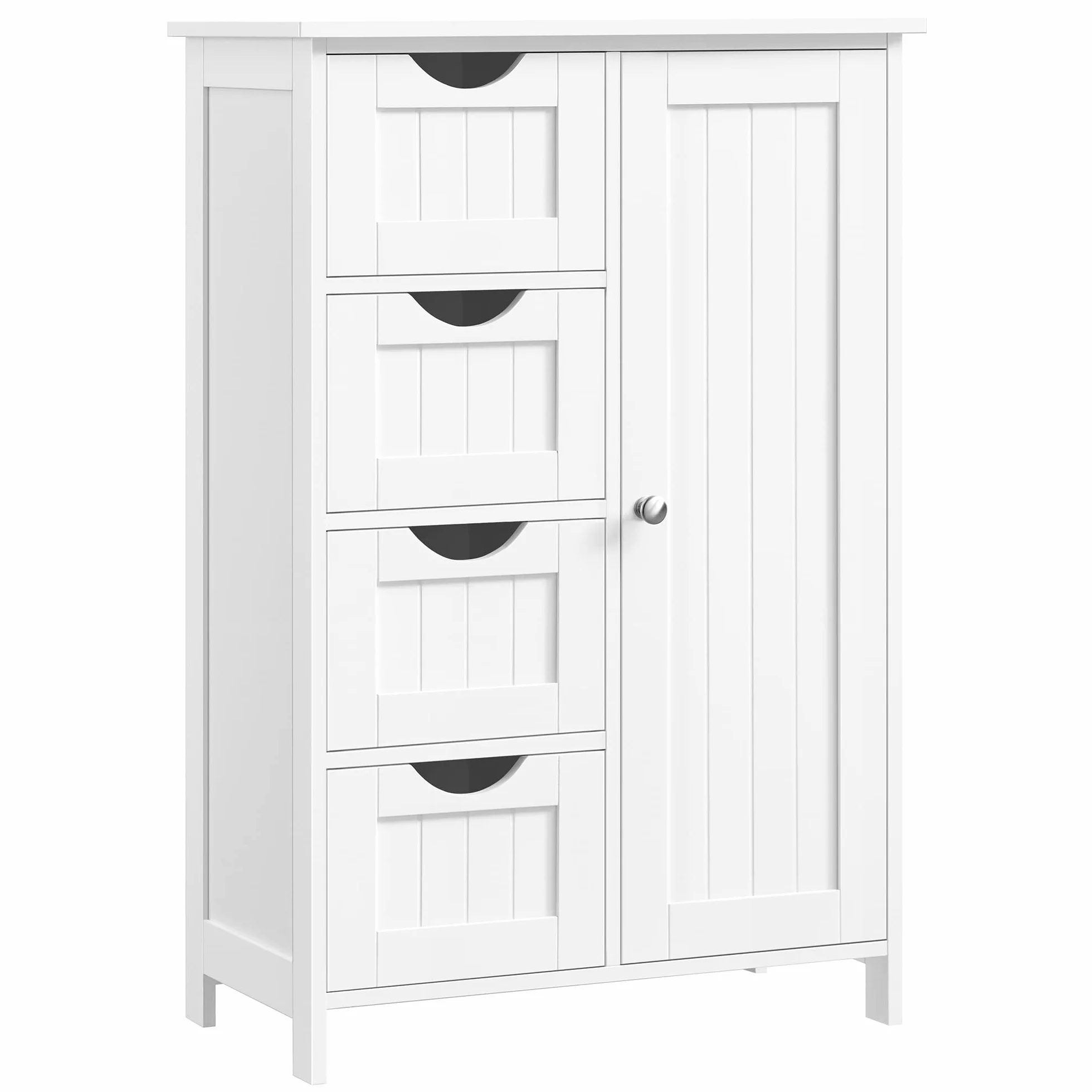 VASAGLE Meuble Salle de Bain Rangement, Armoire Gain de Place, Commode, avec 4 Tiroirs, Placard avec Porte, Étagère Réglable, 30 x 55 x 82 cm, Blanc Nuage LHC41W