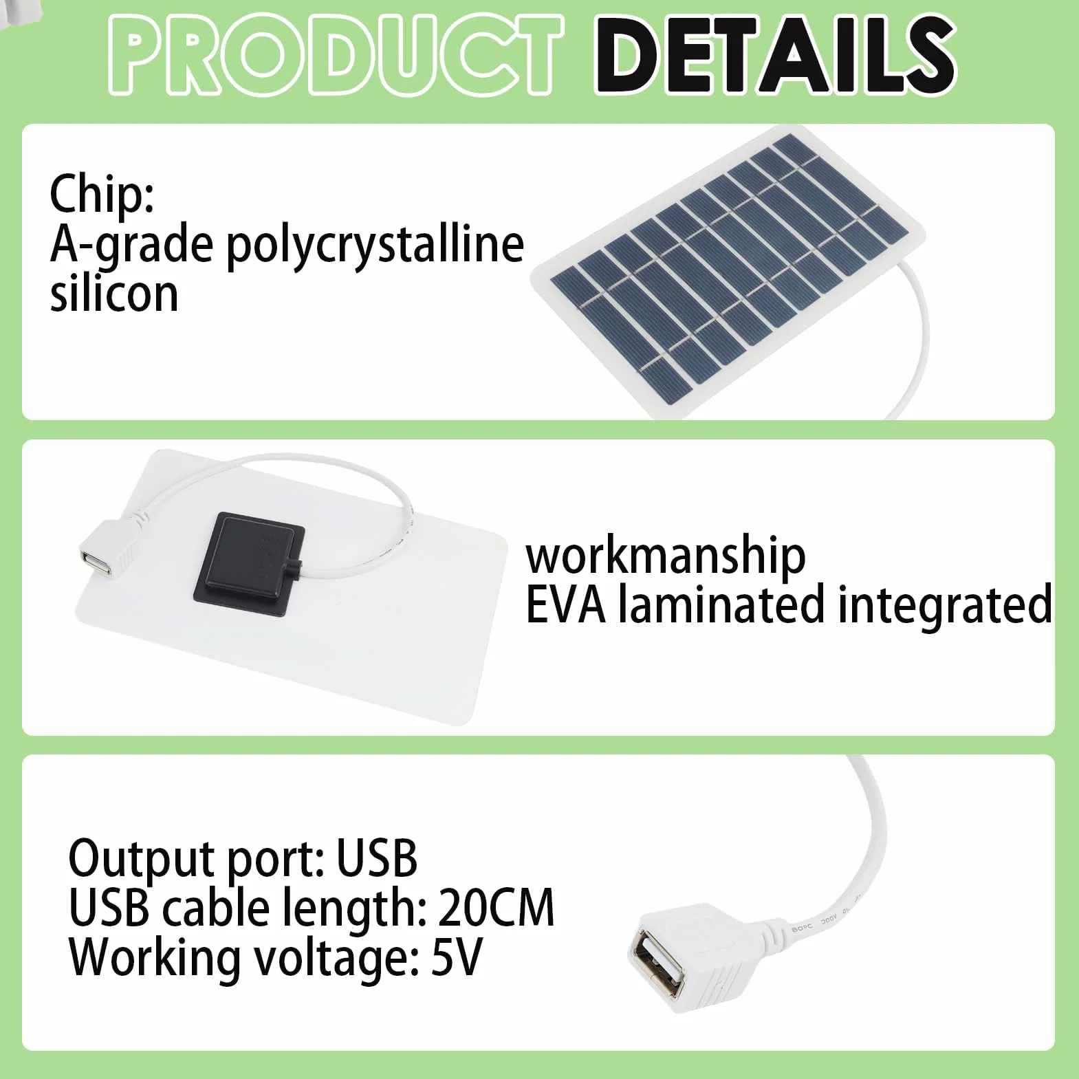 Przenośny panel słoneczny 2 W, 5 V z USB, wodoodporny i trwały, ramka z płyty epoksydowej do smartfonów, powerbanku, kempingu, wędrówek