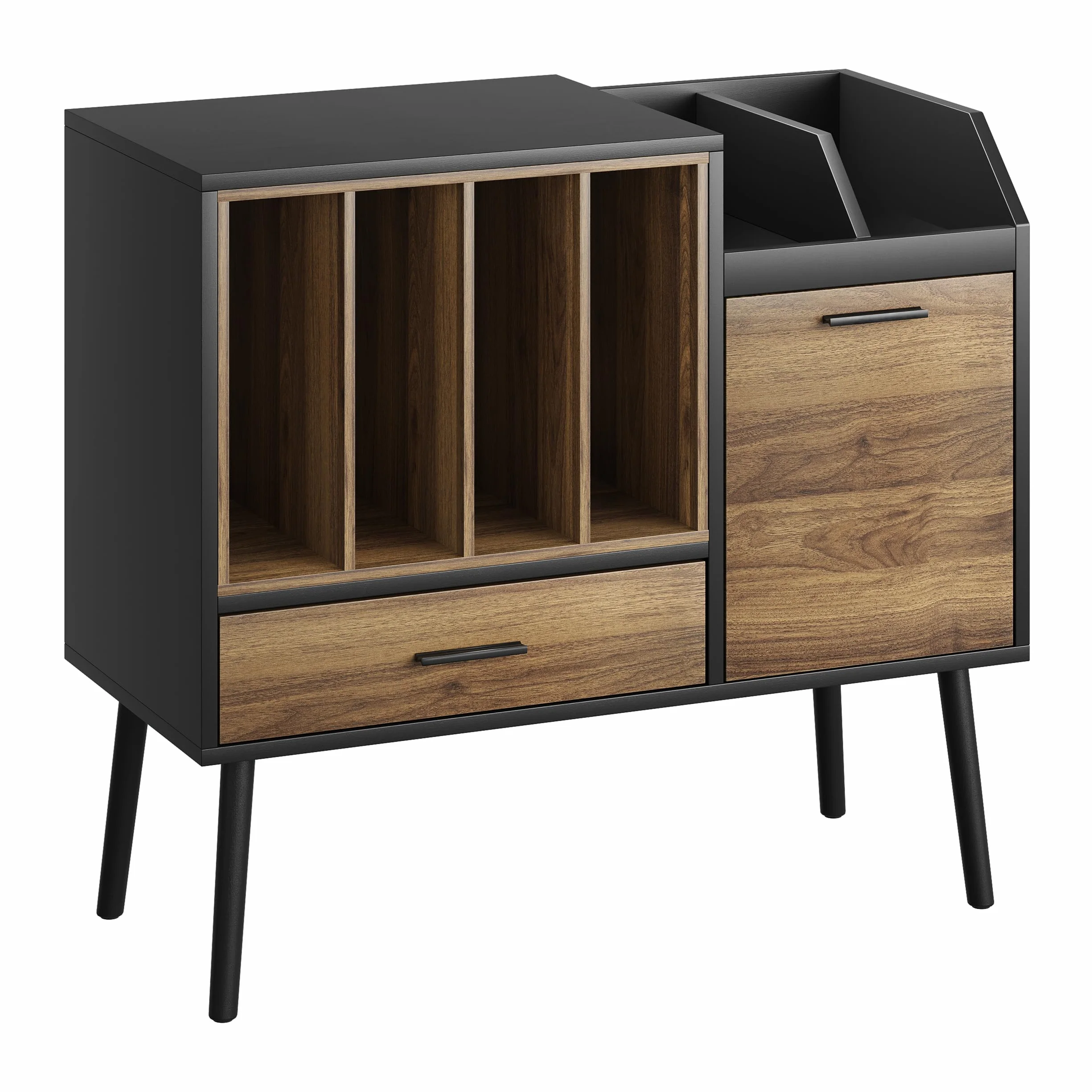 Semiocthome Support de Tourne-Disque avec Caisse en Vinyle, Table de Rangement avec tiroir et Pieds massifs, Plateau pour platines tournantes (Grande)
