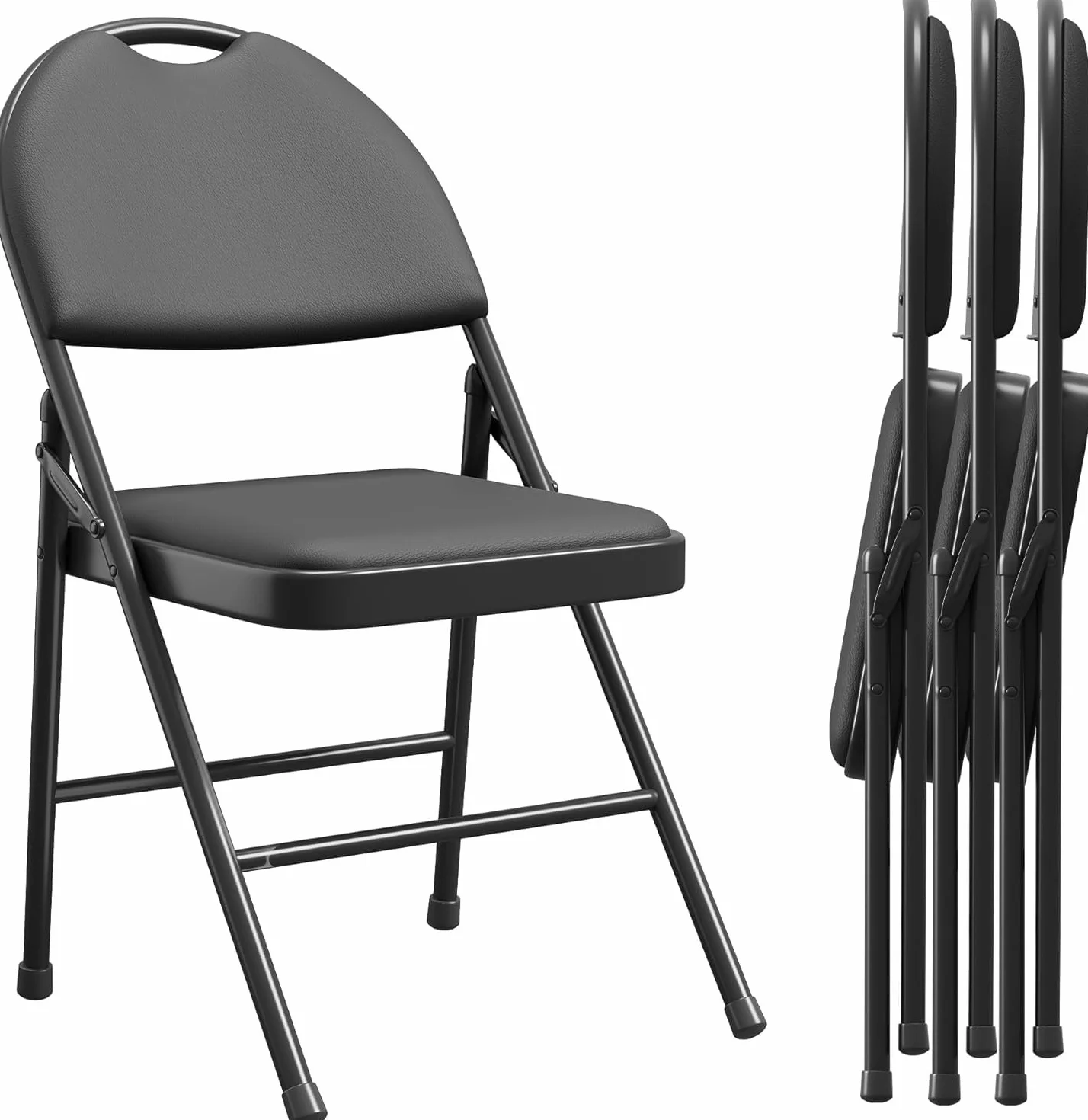 Lot de 4 Chaise pliante légère,Chaise jardin pliable avec rembourrée,Cadre Métal,jusqu'à 150Kg,exterieur/intérieur,Chauffeuse Empilable pour Camping,cuisine,plage,Bar,Salle à manger(88x50x47cm,Noir)