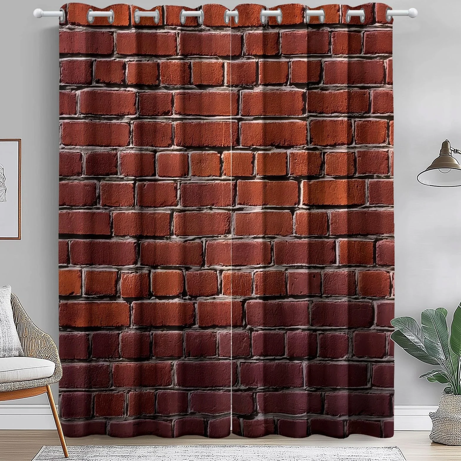 Rideaux Isolants 110L x 215H cm 2 Panneaux Design Mur de Briques Anti-Chaleur Rouge