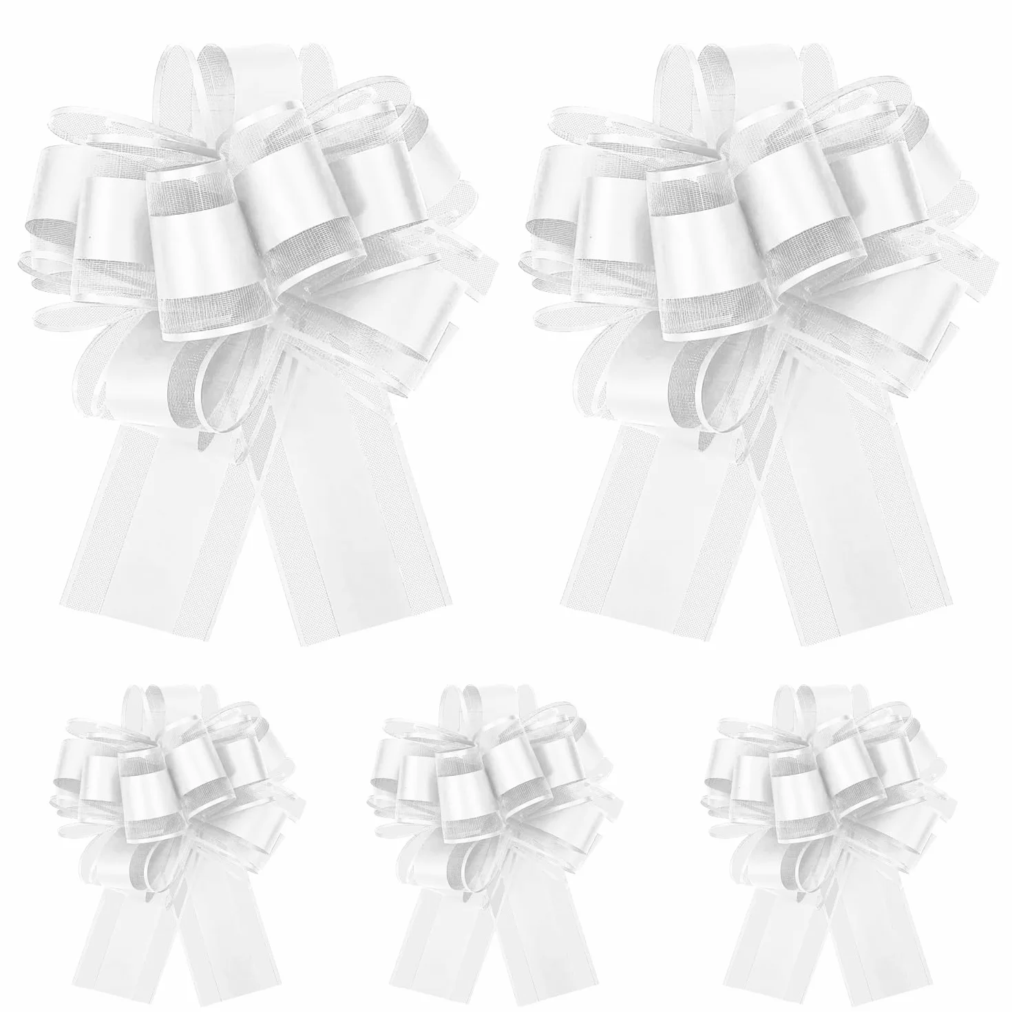 Ruban Blanc Nœuds à Tirer 15 cm Lot de 5 pour Mariage Voiture Décoration