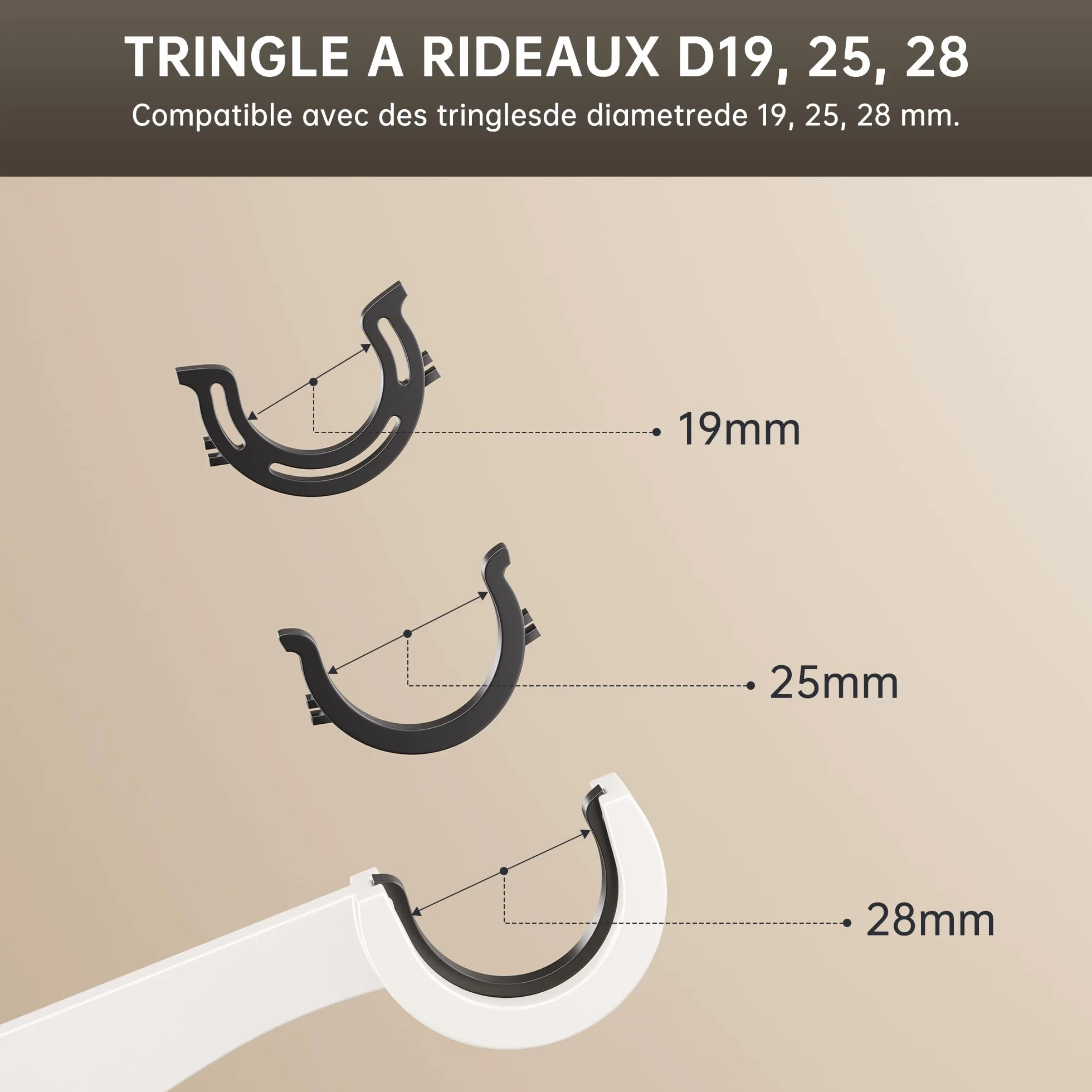 Supports de Tringles à Rideaux réglables 14.5-24 cm pour Ø19-28mm, 2 Pièces