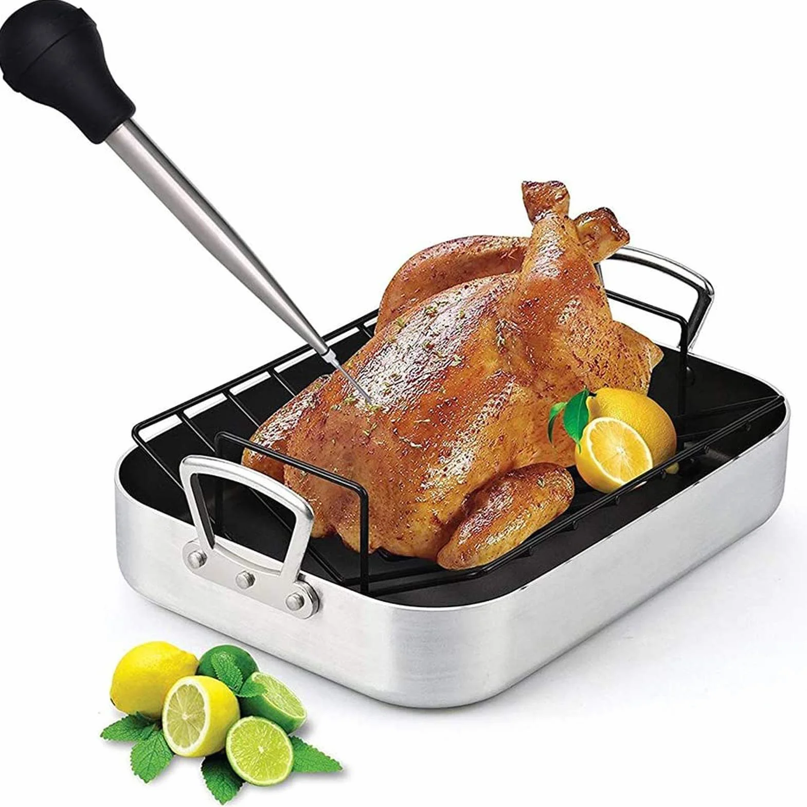 Poire à jus en Acier Inoxydable 304 avec Injecteur de Marinade et Brosse à Huile