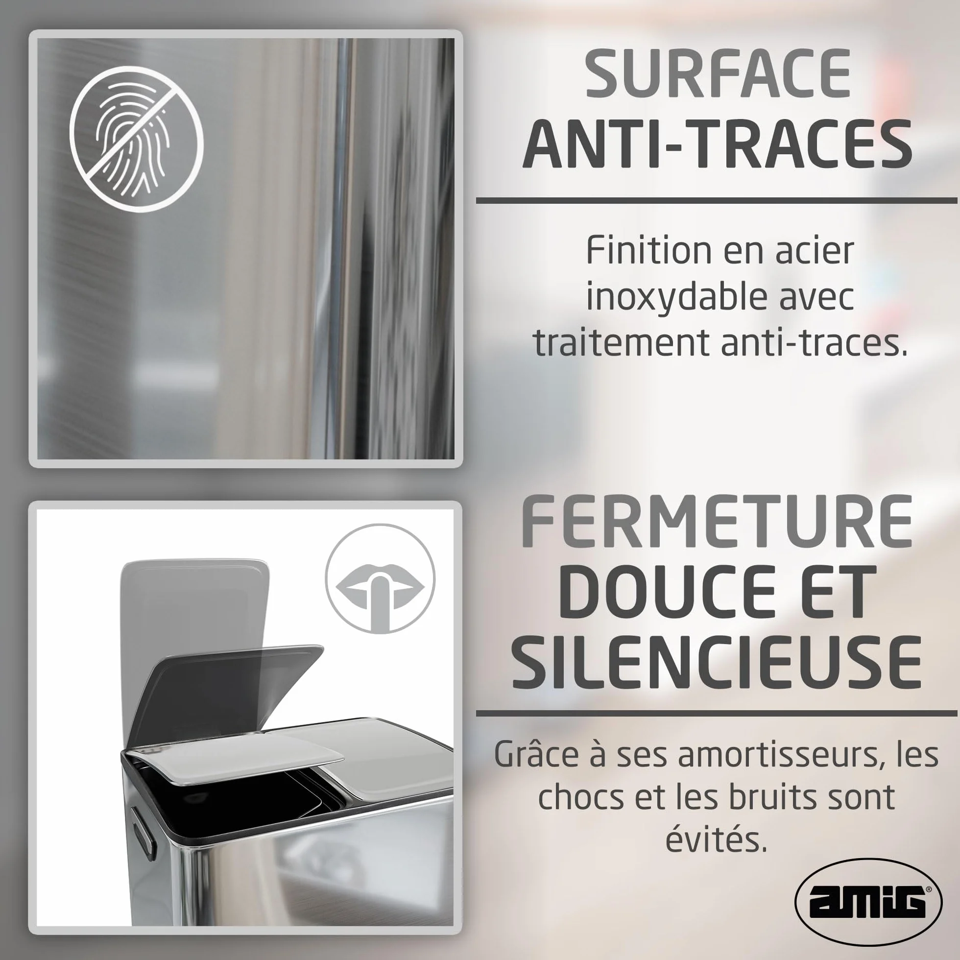 Poubelle de Recyclage Double Acier Inoxydable 45x30x52 cm 2x20 L RECIK EVO