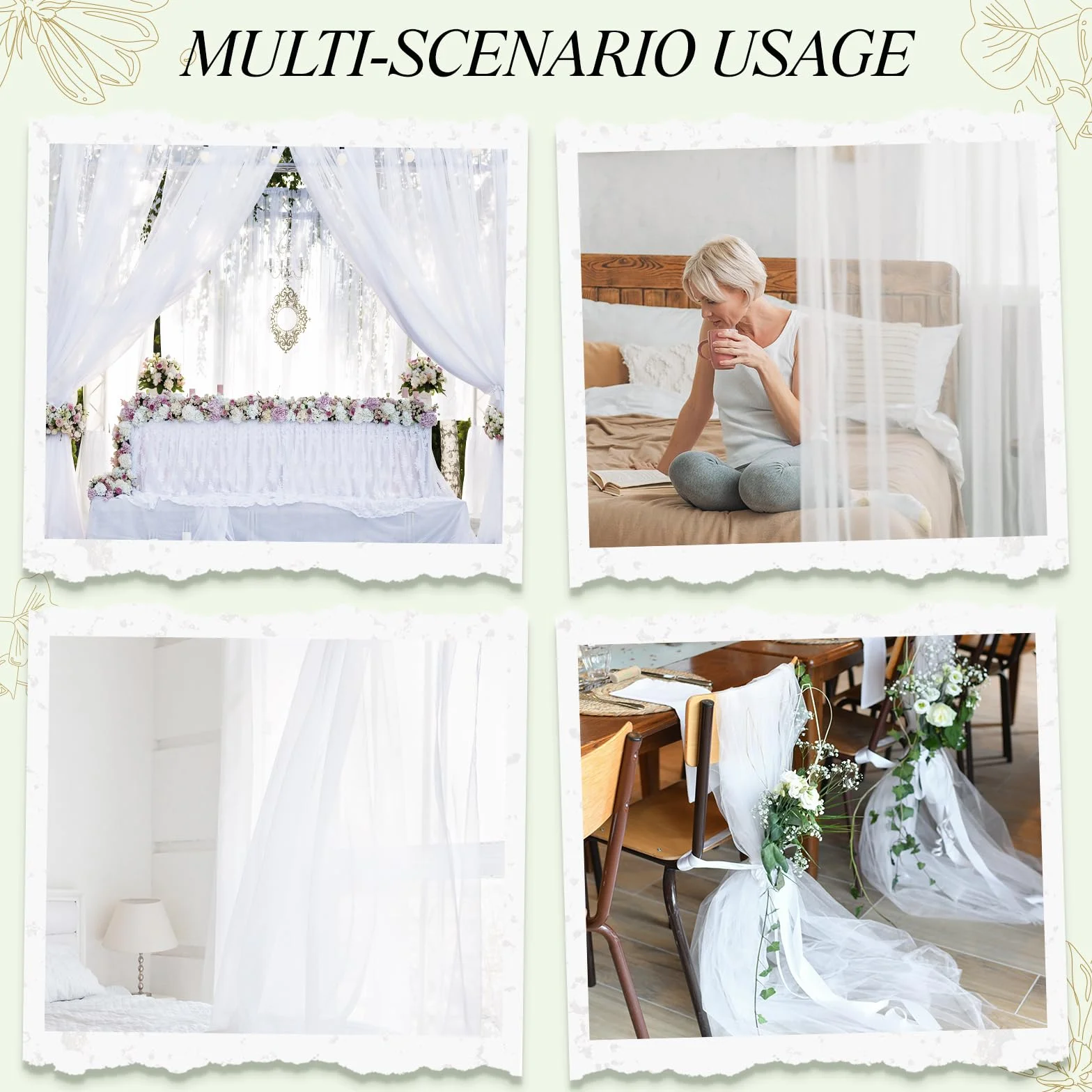 Arche Tenture Mariage 160 x 1000 cm, Rideau en Tulle Blanc Voilage Drapé Transparent pour Décoration