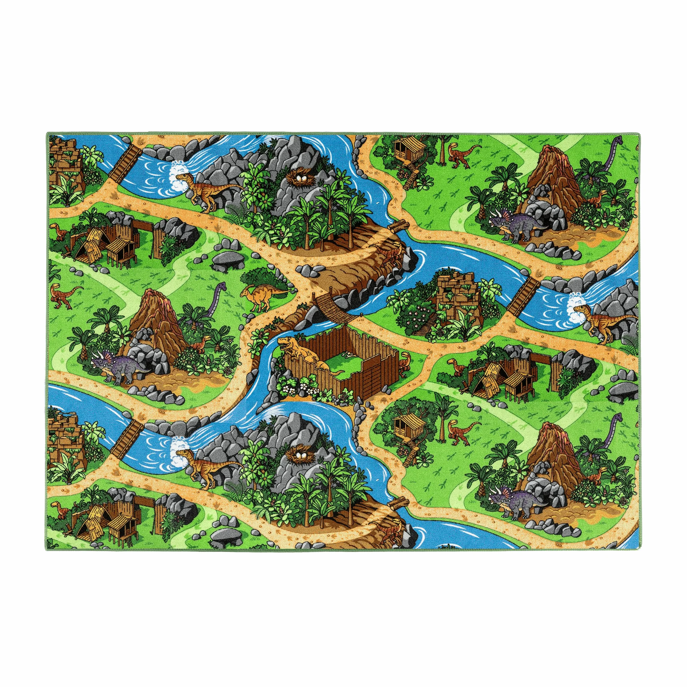 Carpet Studio Tapis Voiture Enfant 140x200cm, Tapis de Jeux Bebe, Antidérapant, Lavable 30°C - Dino