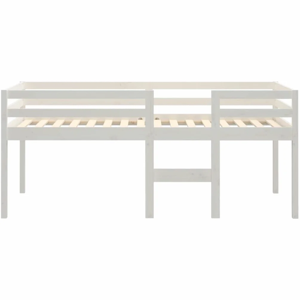 vidaXL Lit Haut Cadre de Lit Simple Sommier à Lattes Lit pour Enfants Meuble de Chambre à Coucher Blanc 90x200 cm Bois de Pin Massif
