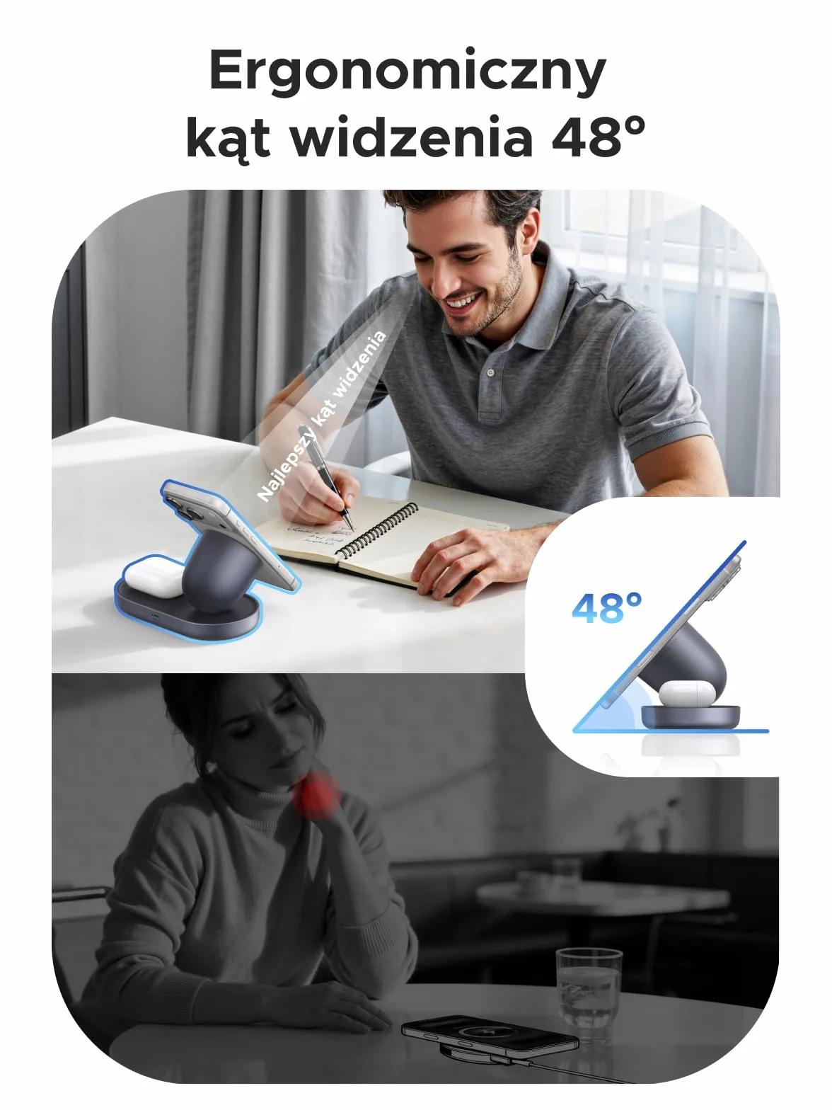 UGREEN Zapix Ładowarka Bezprzewodowa 2 w 1, Qi2 25W Certyfikowana Magnetyczna Stacja Ładowająca Kompatybilna z MagSafe dla iPhone'a 17/16/15/14/13/12 i AirPods, z kablem 1 m – Czarny