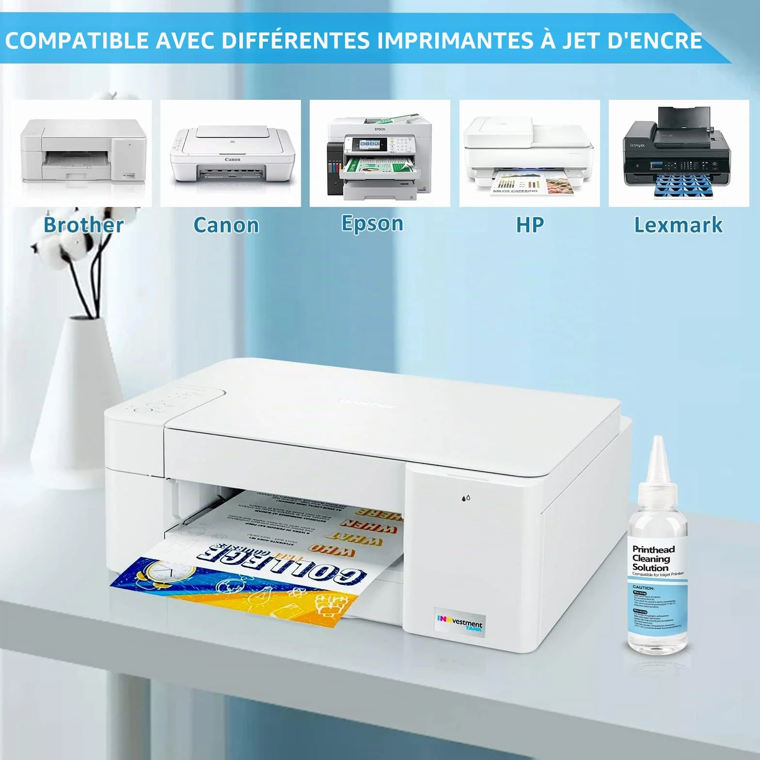 Kit de Nettoyage Imprimante Têtes d'impression Solution Nettoyeur Buse Compatible Epson HP Canon Inkjet 100 ML