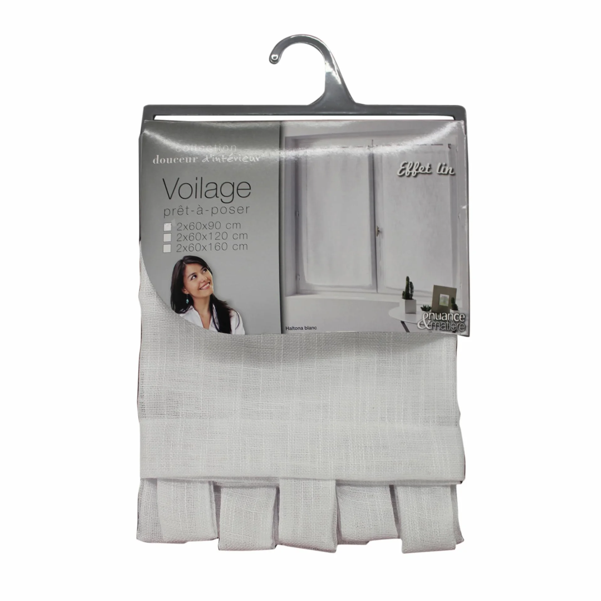 Haltona Paire Droite Passants Effet Lin Tisse Polyester Blanc 120x60 cm